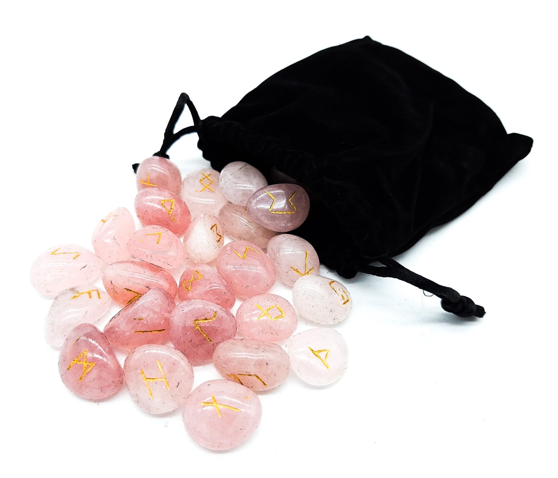 Edelstein Runen Set Elder Futhark Heilstein Amethyst 25 Steine ca. 20 mm im Samtbeutel | Mythologie Wikinger Esoterik Meditation Magie (Amethyst goldene Gravur)