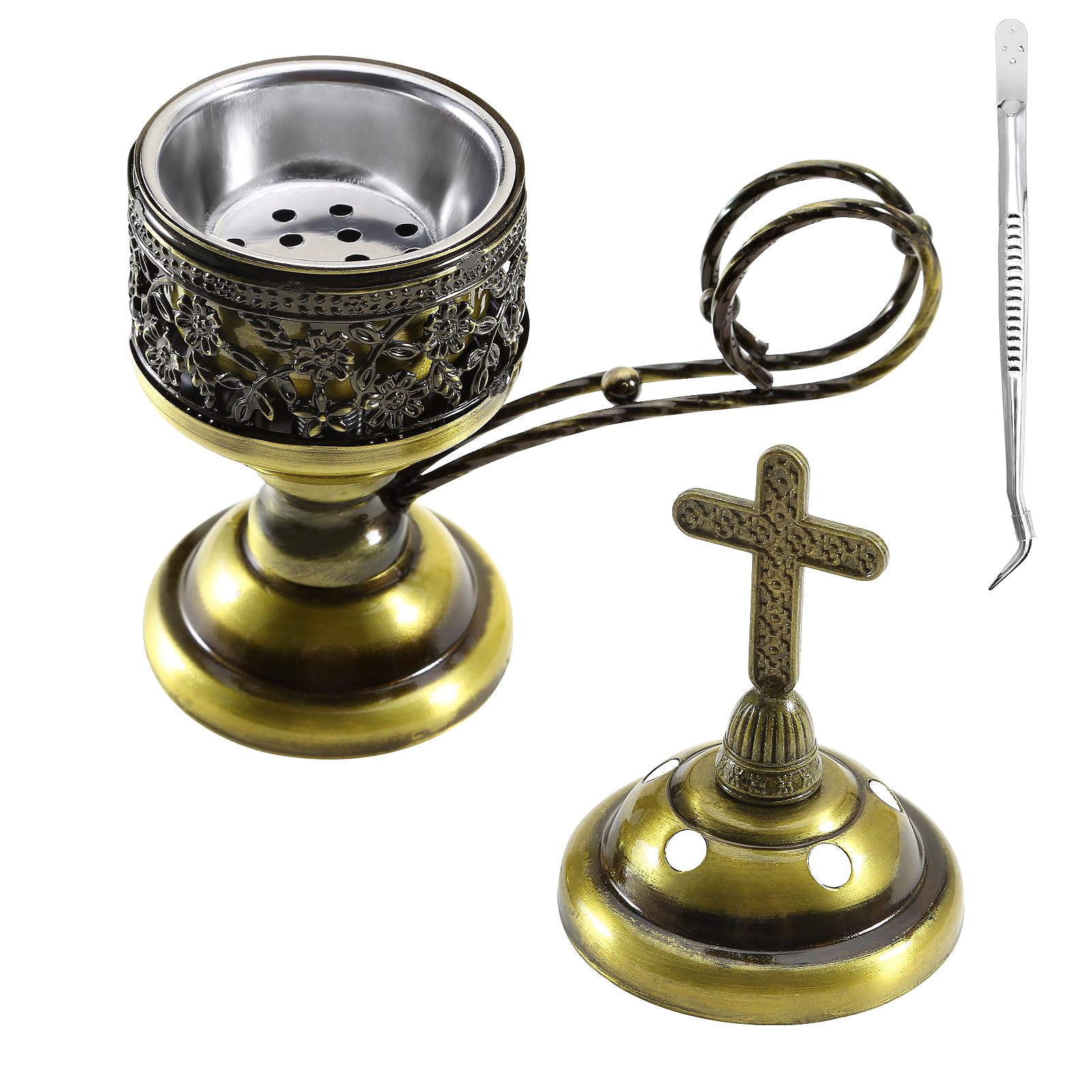Yawlsow Räuchergefäß, Weihrauchkohle Räucherstäbchenständer, Bakhoor Räuchergefäß Halter, ideal für Aromatherapie, Yoga und Spa, Haus und christliche Kirche Räuchergefäß, (Gold), ATX0005-6