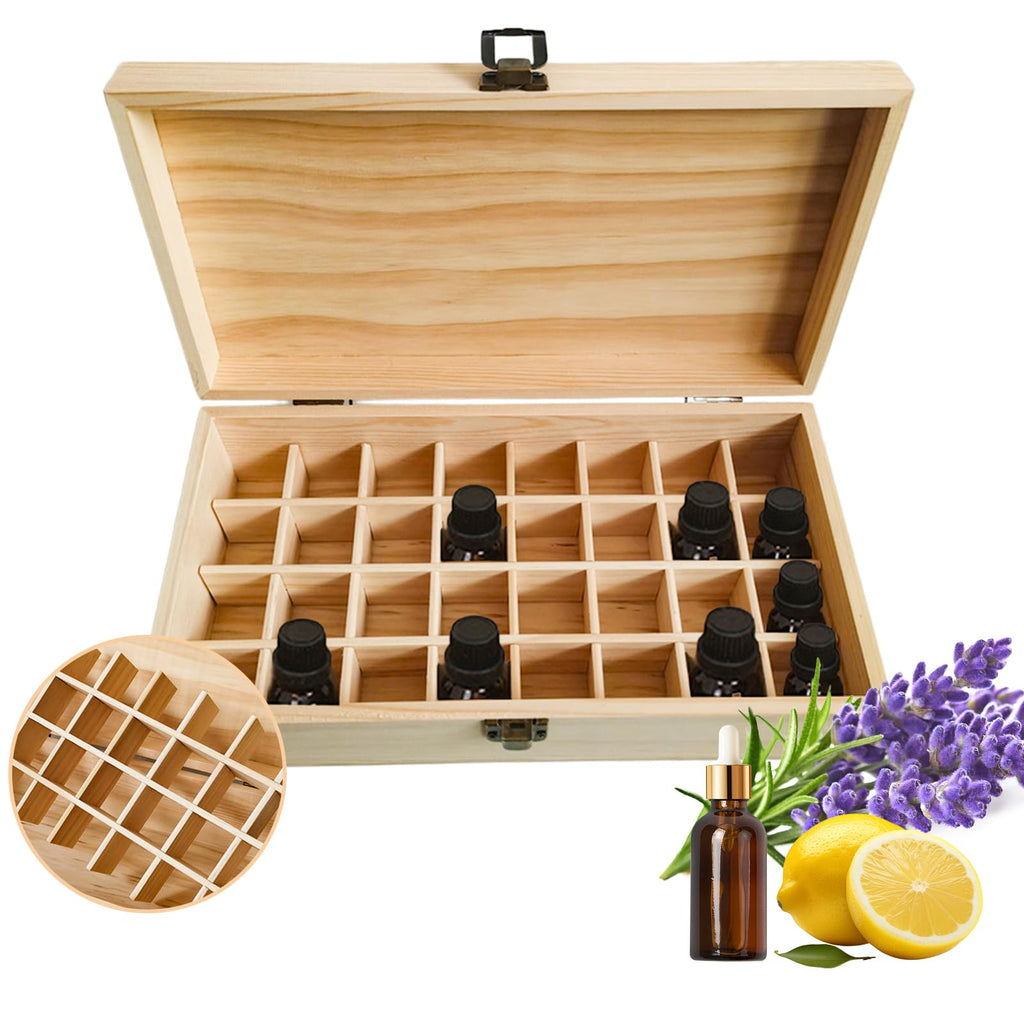 80 Löcher Ätherisches Öl Halter Regal aus Holz Aufbewahrungsbox Drehbarer Präsentationsständer Display Box Organisator, Tragbar Holz Aromatherapie Ätherische Öle Flaschen Koffer mit Deckel