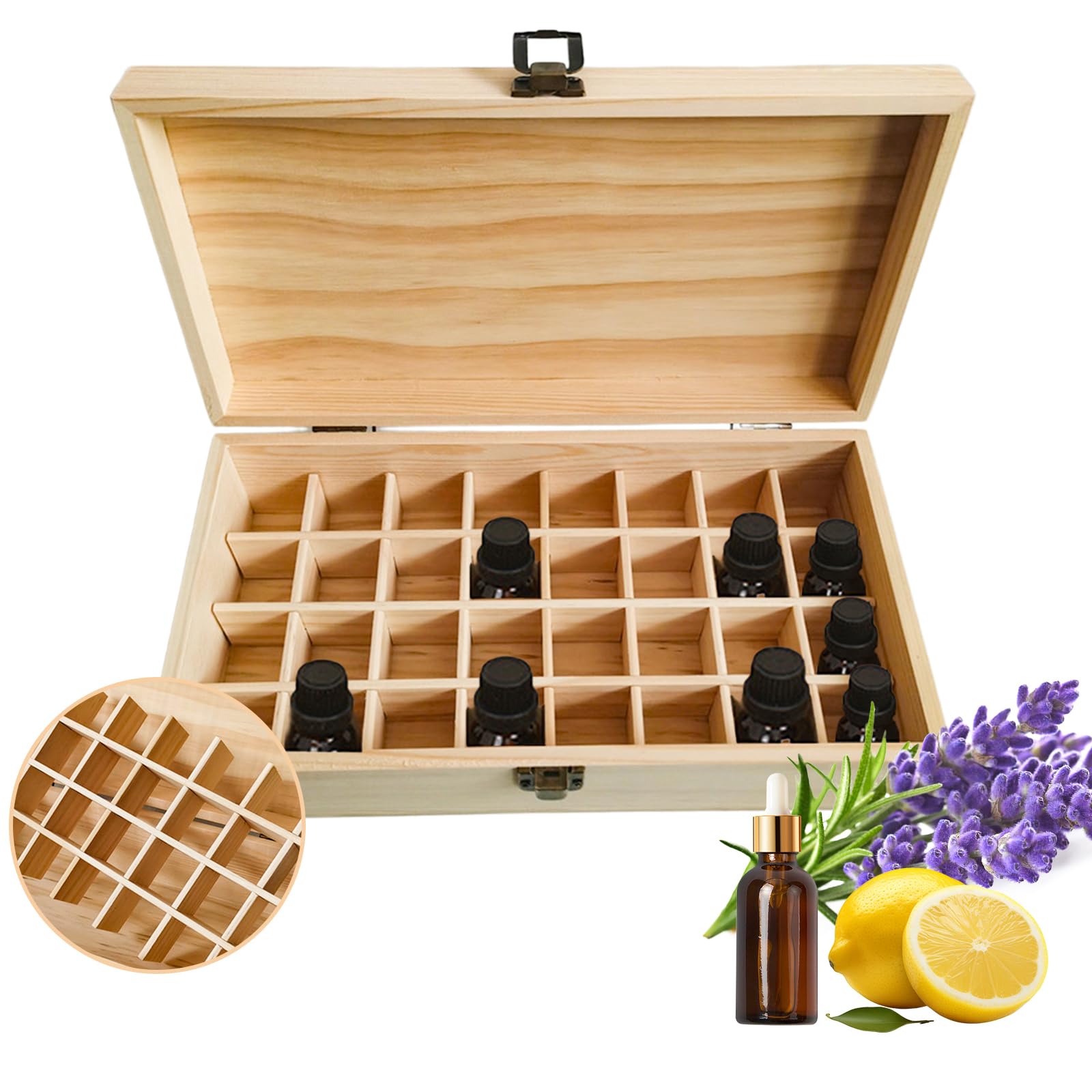 80 Löcher Ätherisches Öl Halter Regal aus Holz Aufbewahrungsbox Drehbarer Präsentationsständer Display Box Organisator, Tragbar Holz Aromatherapie Ätherische Öle Flaschen Koffer mit Deckel