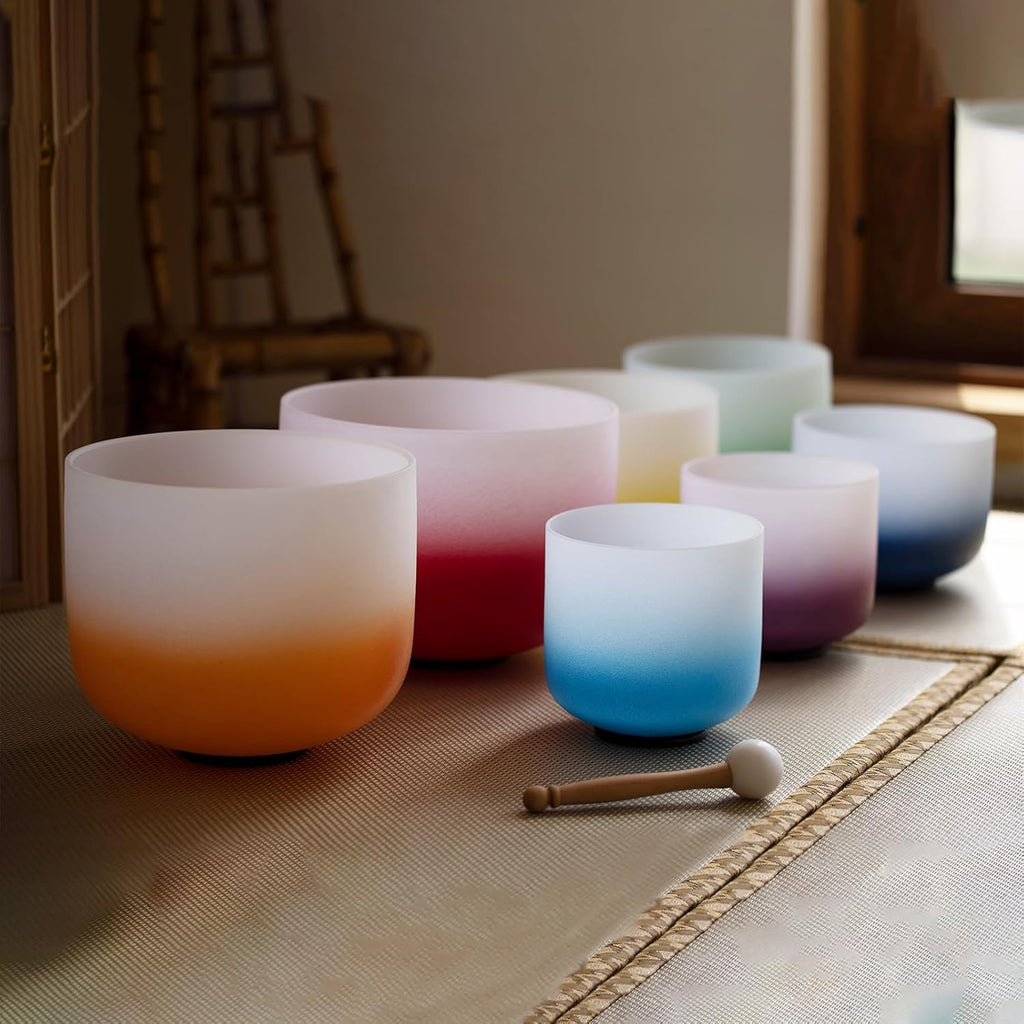 KVKA Kristall-Klangschalen Set, 6-12 inch 432Hz Gradien Quarz Chakra Sound Healing Klangschalen für Yoga Meditation Entspannung Stressabbau mit Tragetasche