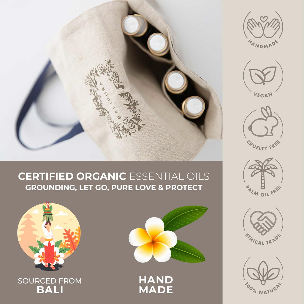 BALIPURA - Aura Healing Spray Mist - Enriched with Healing Crystals and Organic Essential Oils - Gift Set with Canvas Bag 4 x 30ml