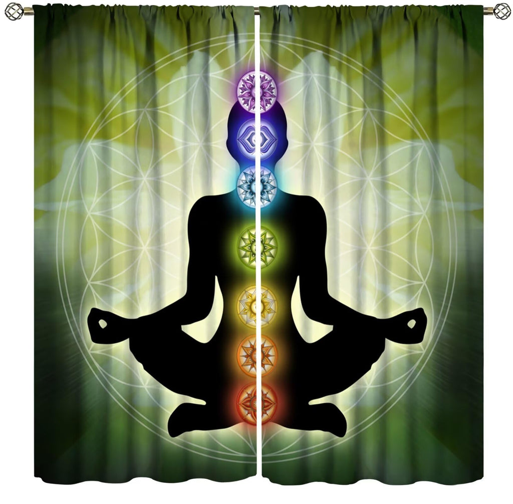 ZhiRain Seven Chakra Curtains Hippie Yoga Meditation Boho Mandala Galaxy Curtain with Rod Pocket for Bedroom Living Room Home Decor Drapes Window Treatments 2 Panels Set 42" W X 45" L
