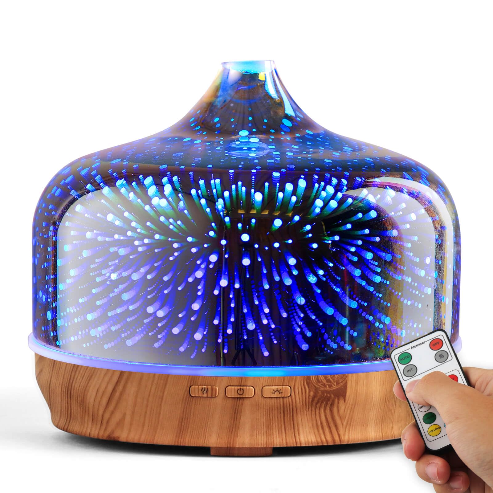 Porseme Aroma Diffuser 500ml, Handgeblasen 3D Glas Luftbefeuchter, Ultraschall Aromatherapie Öle Diffusor mit 7 farbigem LED Licht,Diffusor für Ätherische Öle Letzte 15-21 Stunden,BPA Frei für Wohnung