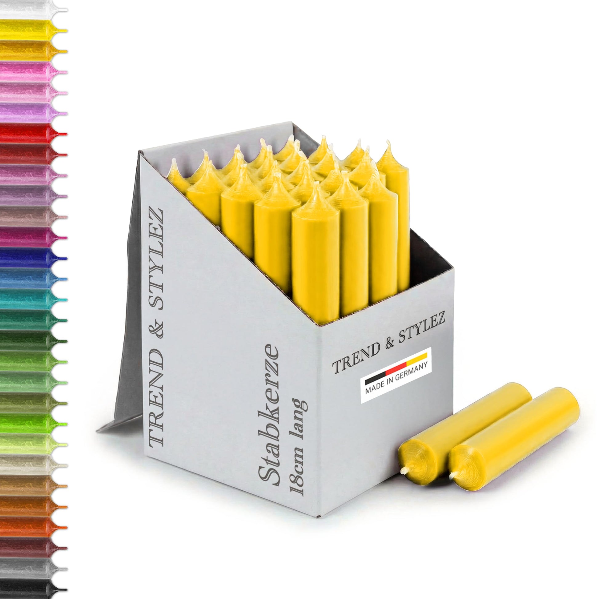 25 Stabkerzen 180mm x 22mm | Durchgefärbte Spitzkerzen | 8+ Stunden Brenndauer | Made in Germany - Ohne Tropfen & Rußen | RAL-Zertifizierte Tafelkerzen unparfümiert (Grün)