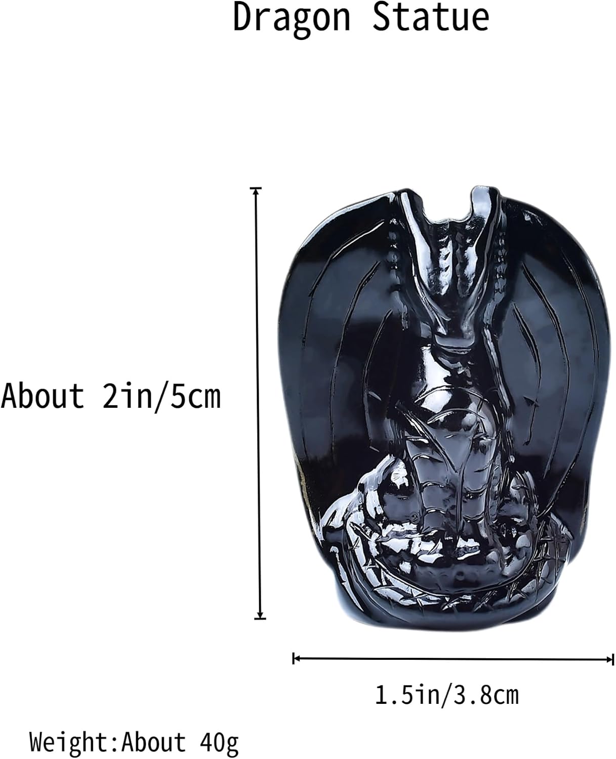 Natural Black Obsidian Dragon Statue – 2" Hand-Carved Crystal Collectible Figurine, Animal Sculpture for Desk, Office & Home Décor, Unique Spiritual Protection Gift for Men and Women