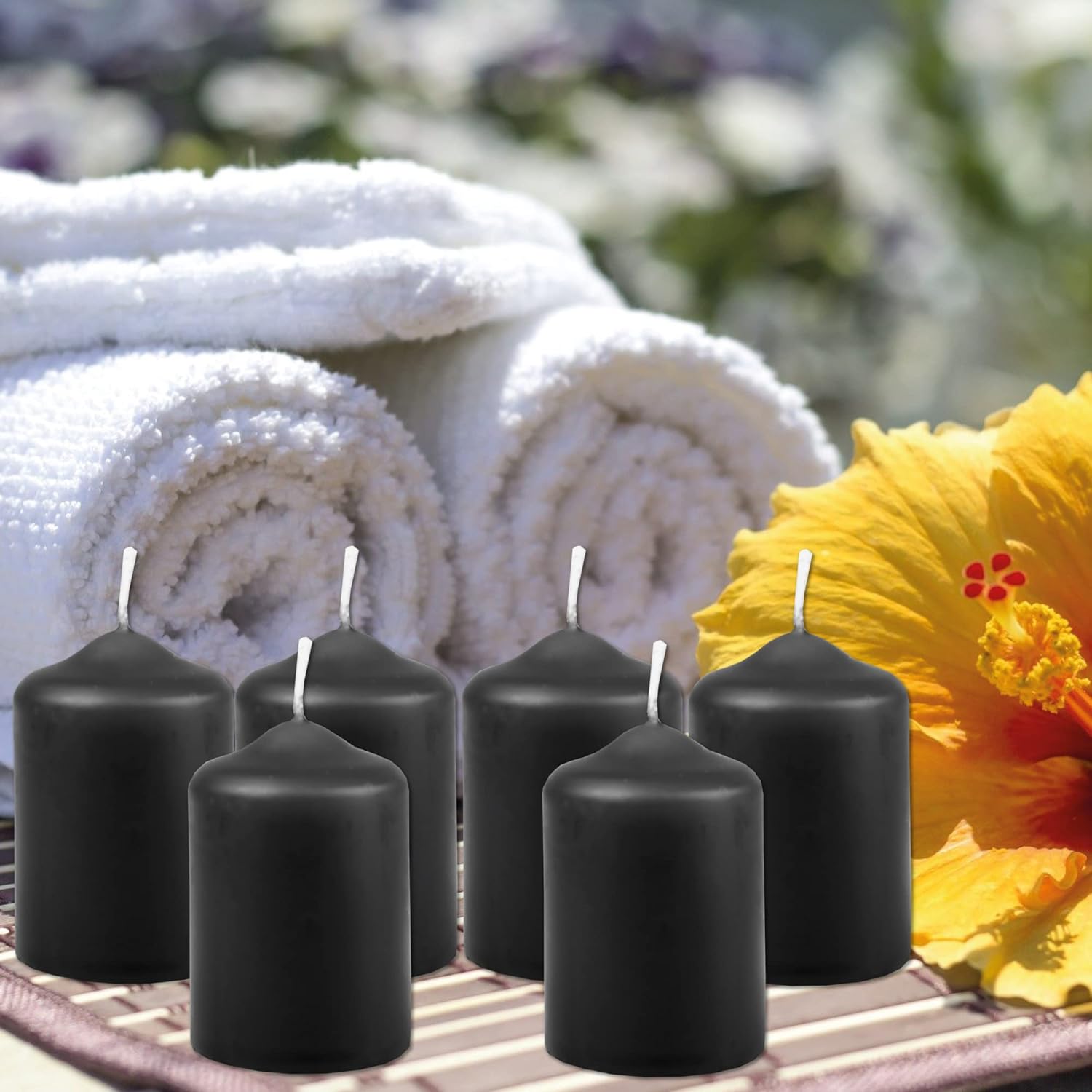 Wax Candles, Pillar Candles, Black, Tea Light Diameter 4 cm x height 6 cm (Pack of 6), Available in Many Colours - Made in the EU - Candles Block Candles - Wax
