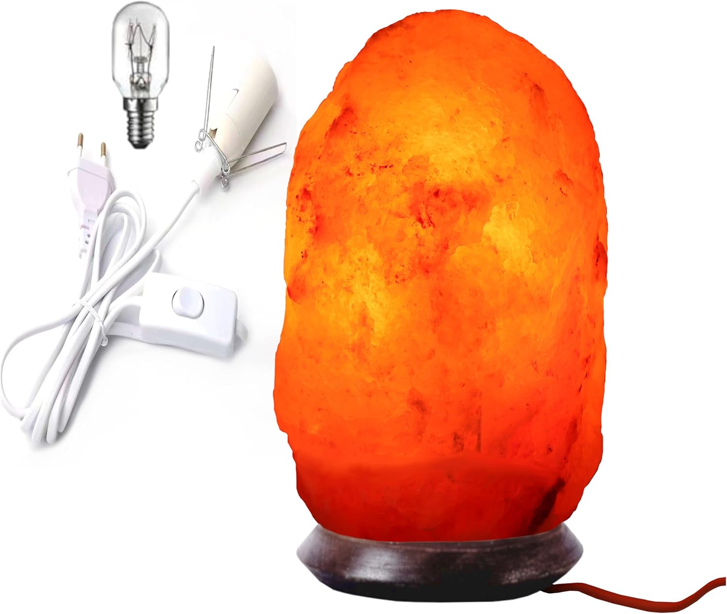 HAF Rosa Salzlampe Pyramide aus echtem Kristallsalz | Salzkristalllampe in Naturform | Salzsteinlampe auf Holzsockel aus der Salt Range Punjab | Dekorative Nachttischlampe für Wellness & Meditation
