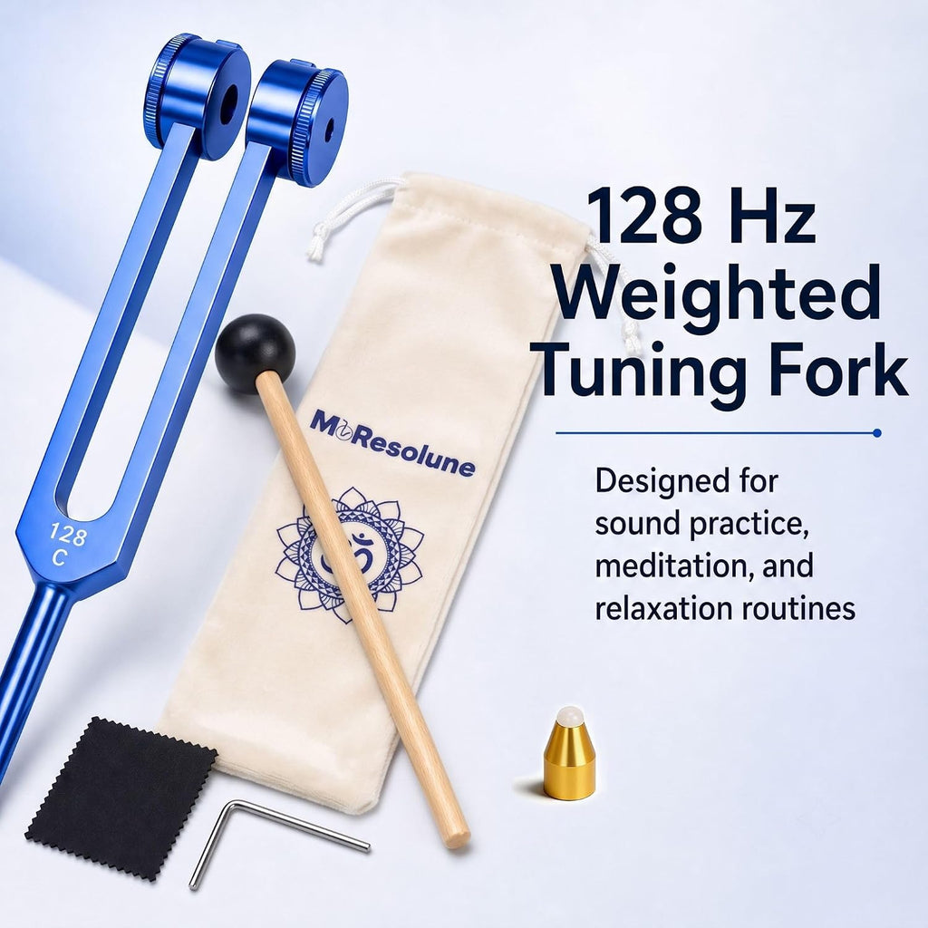 128 hz Tuning Fork for Healing Blue Meditation Tools | 128 hertz Tone Therapy Healing Instrument Diapason Chakra Sound Therapy Products Weighted Tuning Fork for Mindfulness
