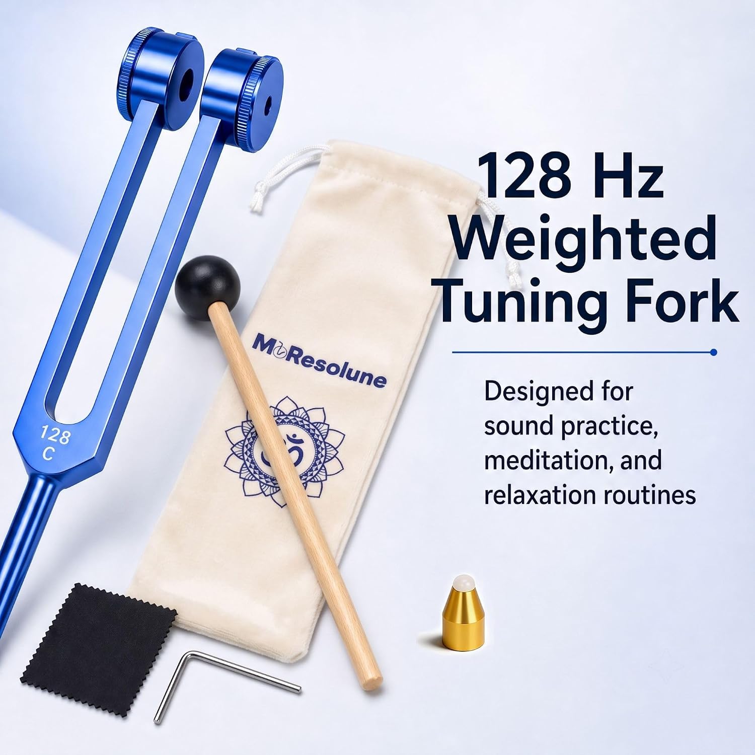 128 hz Tuning Fork for Healing Blue Meditation Tools | 128 hertz Tone Therapy Healing Instrument Diapason Chakra Sound Therapy Products Weighted Tuning Fork for Mindfulness