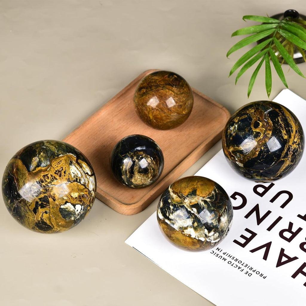 JIC Gem Large Crystal Ball with Stand Pietersite Crystal Ball Gemstone Decorative Ball for Home Decoration Altar Reiki Feng Shui Crystal Gift 80-90mm