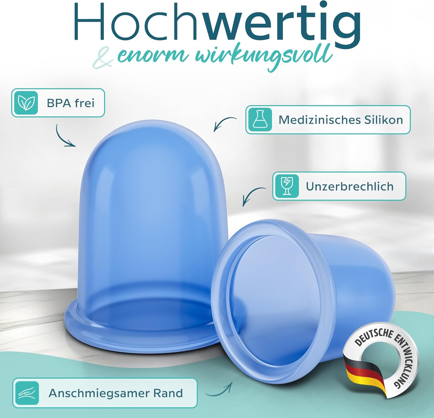 [Das Original] Schröpfgläser Silikon [2 Stück] - Effektive Schröpfen Silikon mit Faszienschaber - Dermatest: Sehr Gut - Schröpfglas - Schröpfset mit e-Book - Gegen Verspannungen & Cellulite
