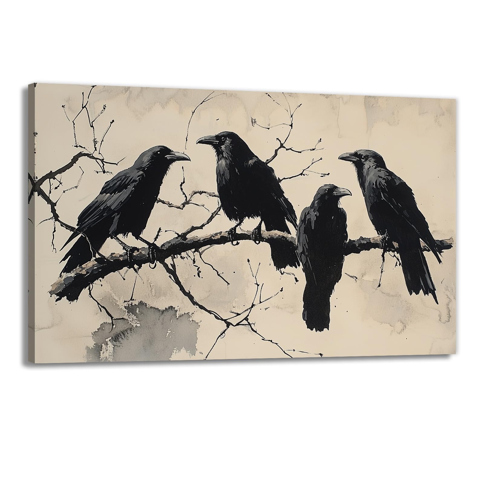 OAAPITI Halloween Decor Vintage Crow Wall Art Retro Art Poster Creepy Raven Picture Print Horrid Cemetery Painting Artwork Home Wall Decor(Artwork-4,12"x18")