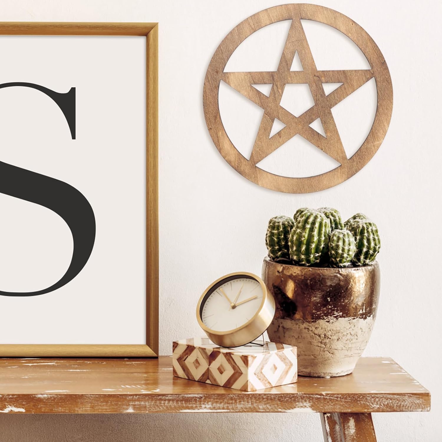 TOPBATHY Pentagram Wooden Wall Decoration Practical Altar Ornament Carved Decoration