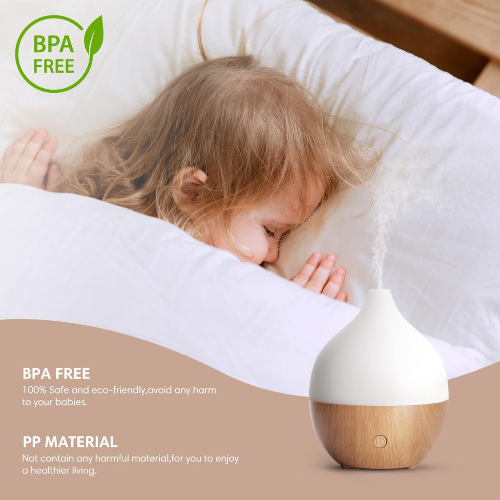 SALKING Aroma Diffuser, 100 ml Small Ultrasonic Aromatherapy Diffuser for Essential Oils, with Automatic Shut-Off Function, Warm White Light, White Wood Grain Diffuser for Home, Office or Yoga