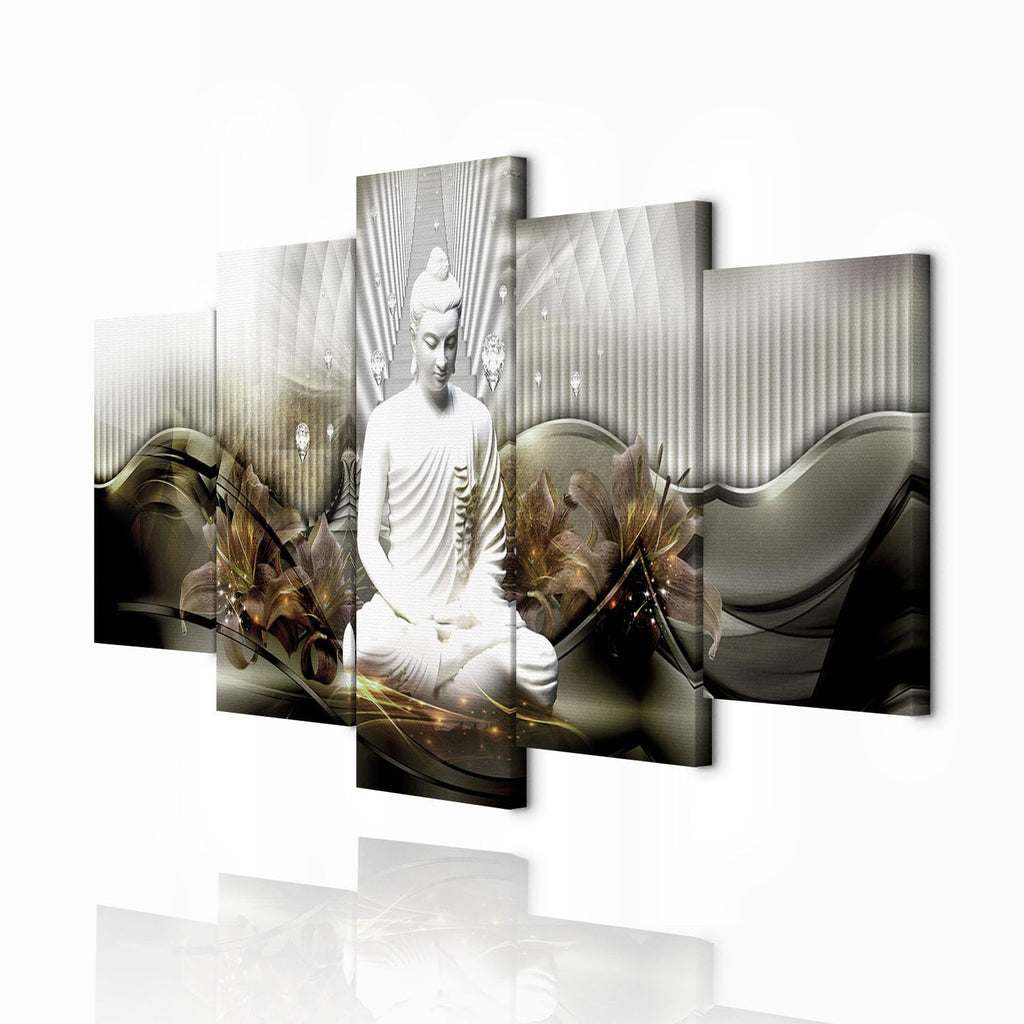 decomonkey Bilder Buddha 200x100 cm 5 Teilig Wandbild Groß Leinwandbild XXL Deko Wohnzimmer Schlafzimmer Wanddeko Pictures For Wall Poster Wall Painting Zen Orient