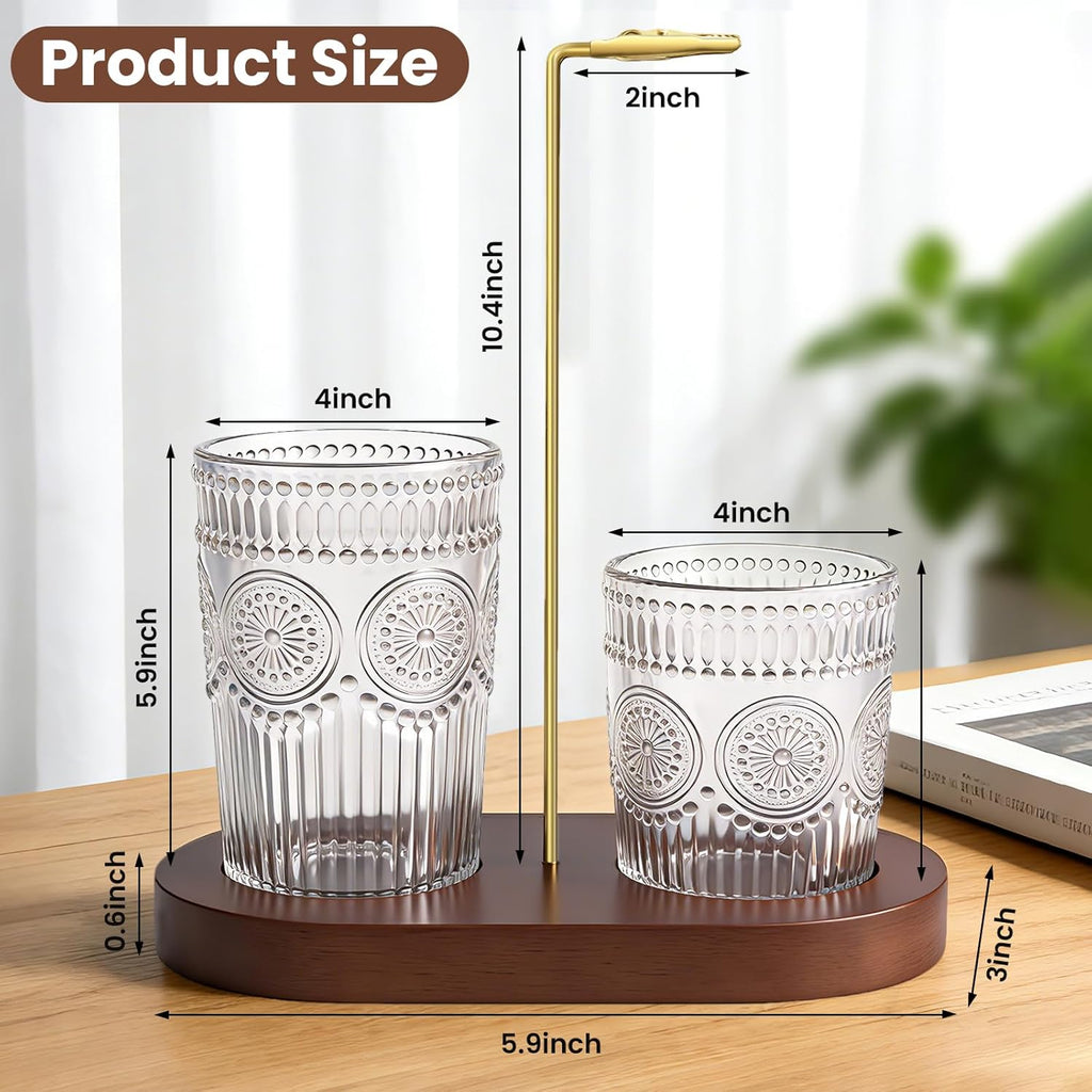 2 in 1 Incense Holder for Sticks, Vintage Glass Incense Burner | Upside Down insence-stick holder, Ash Catcher & Solid Wood Base, Anti-Ash Flying Catcher for Meditation, Yoga, Spa & Home