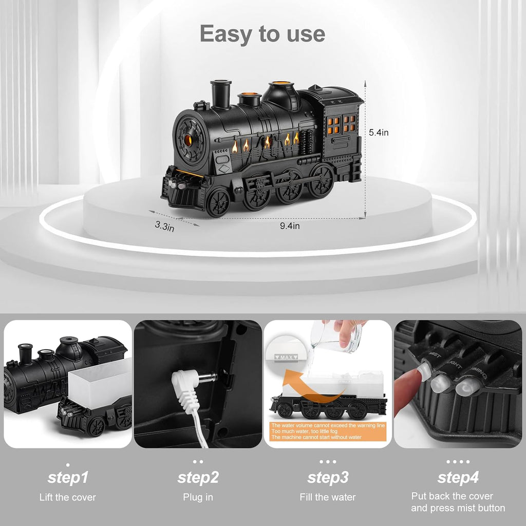 Train Diffuser 300ml, Aromatherapy Diffuser Cool Mist Ultrasonic Aroma Train Diffuser with Remote Control 2 Light 2 Mist Mode Auto Shut-Off for Bedroom Office Hotel(Black)