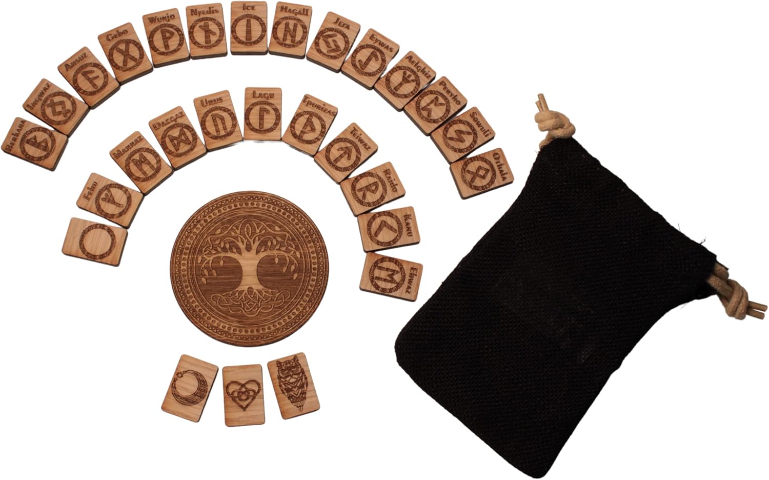28 Runensteine mit Lebensbaum Runen aus Holz Runenset Eiche