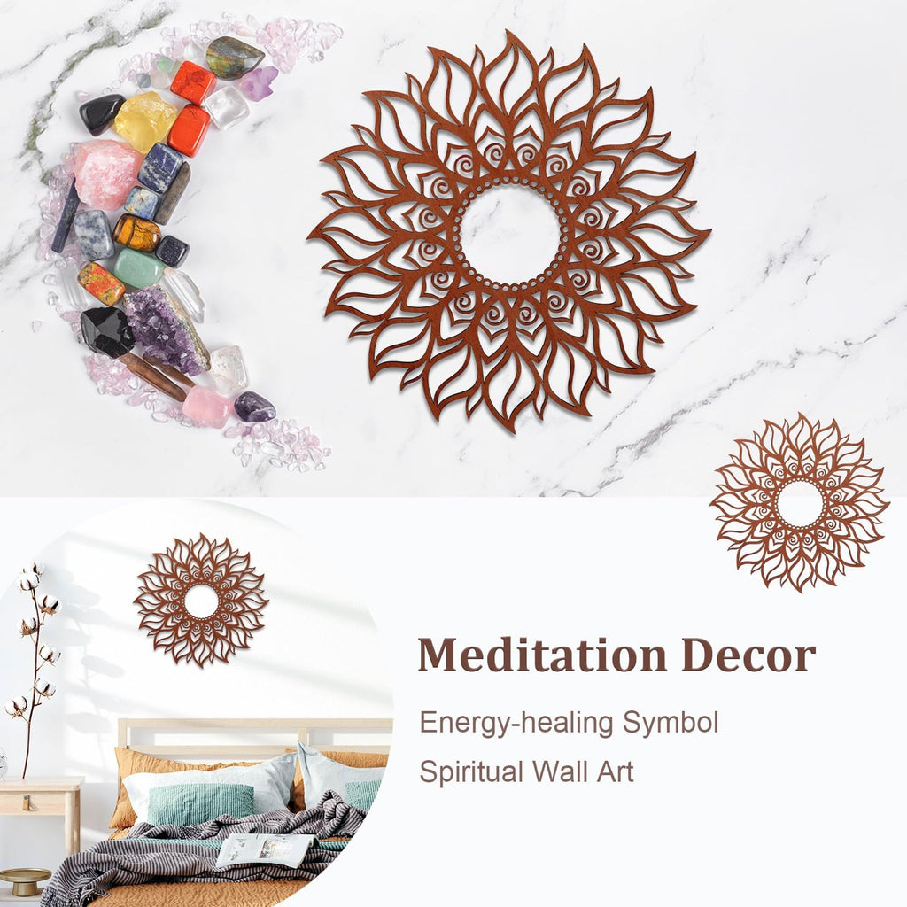 ADDMES 30cm Sun Wall Art Wooden Sculpture Hollowed Mandala Hanging Sign for Indoor Outdoor Home Garden