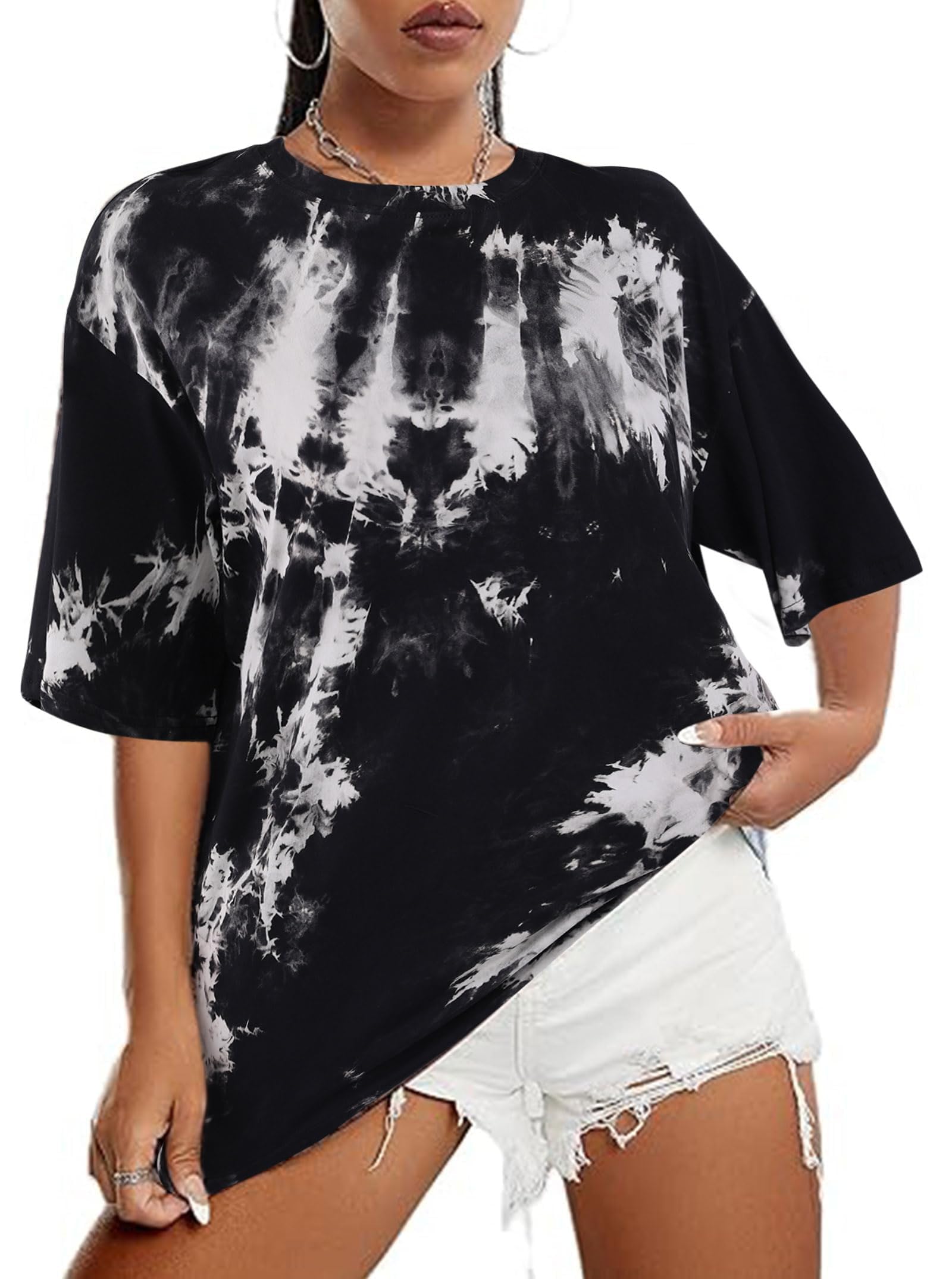 Remidoo Women's Casual Oversized T Shirt Short Sleeve Graphic Tee Letter Tie Dye Shirts