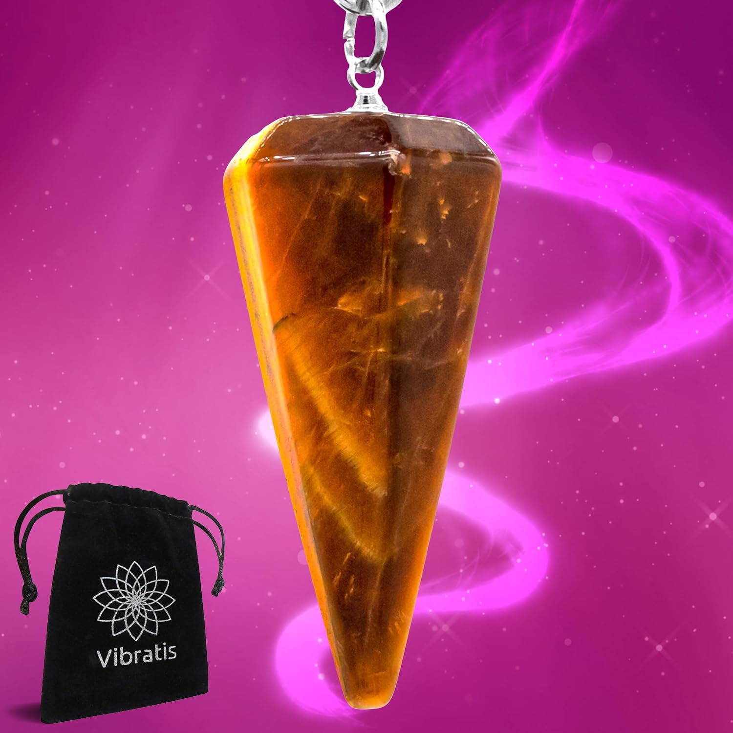 Vibratis Radiesthesia Stone Tiger's Eye Cone Pendulum - Medium