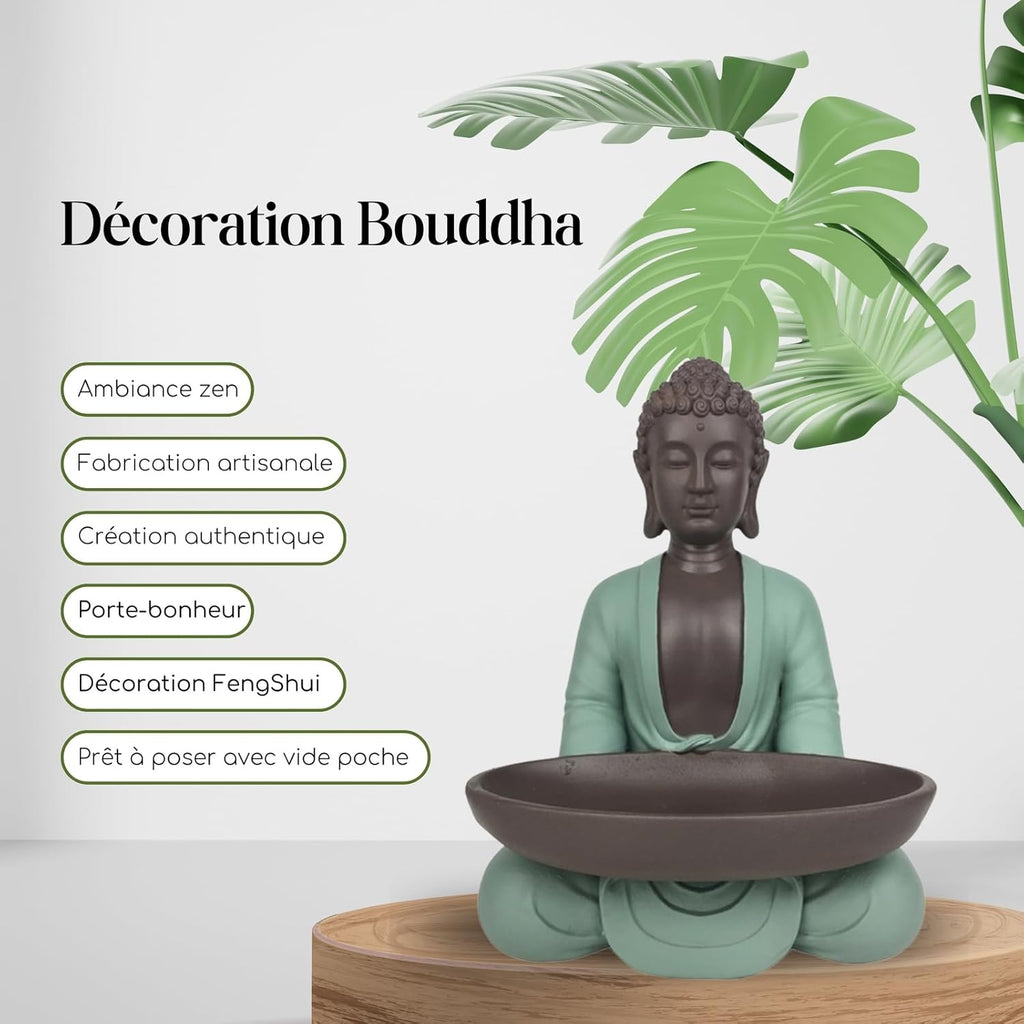 Leere Figur Buddha – Dekoration Zen und Feng Shui – für eine entspannende und spirituelle Atmosphäre – Geschenkidee Glücksbringer – Höhe: 20 cm – Farbe: Grün und Braun – Zen'Light