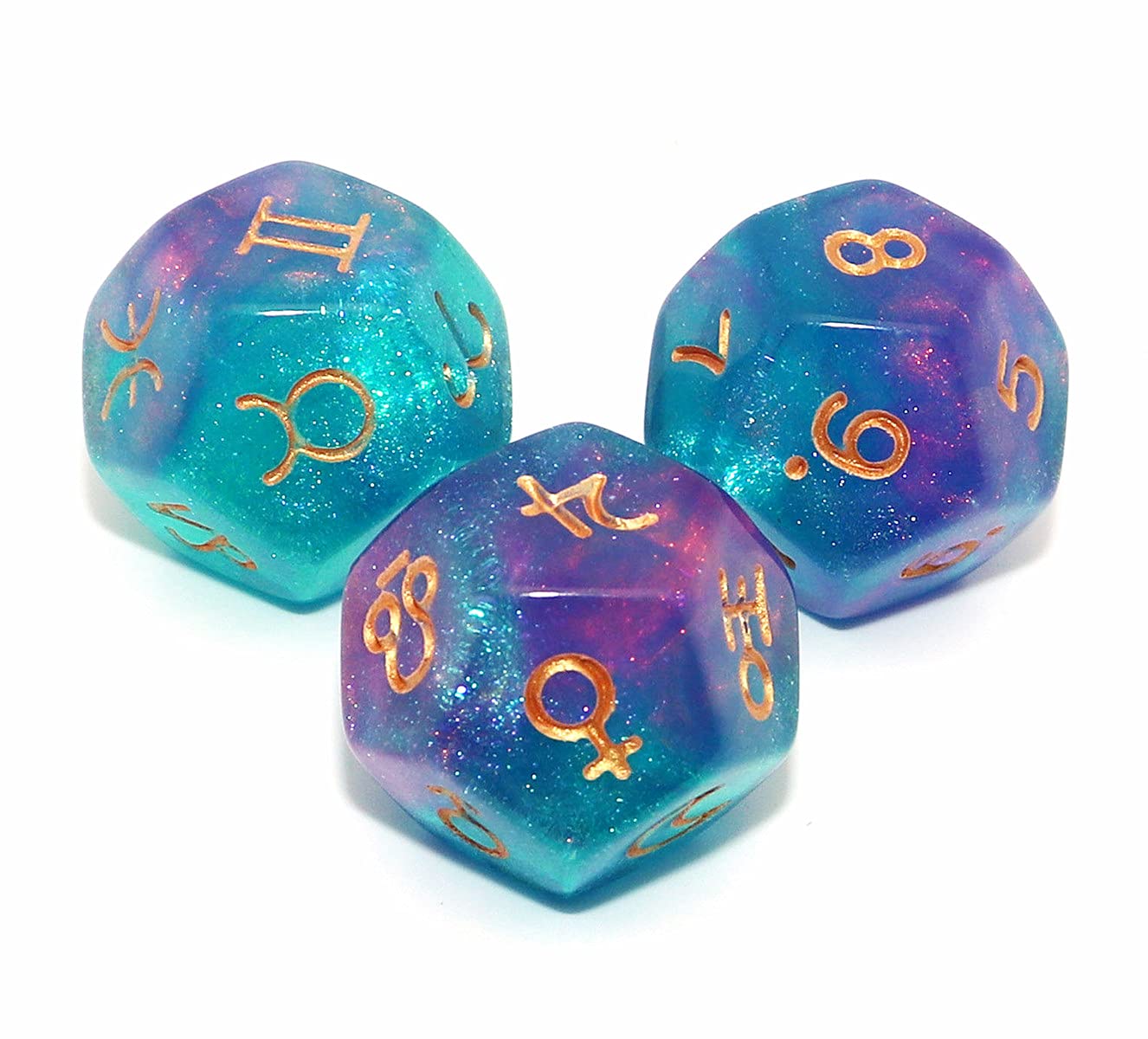 CREEBUY 3 Pieces Astrological Dice for Constellation Divination 3 Colors D12 Glitter Craft Dice Polyhedral Set