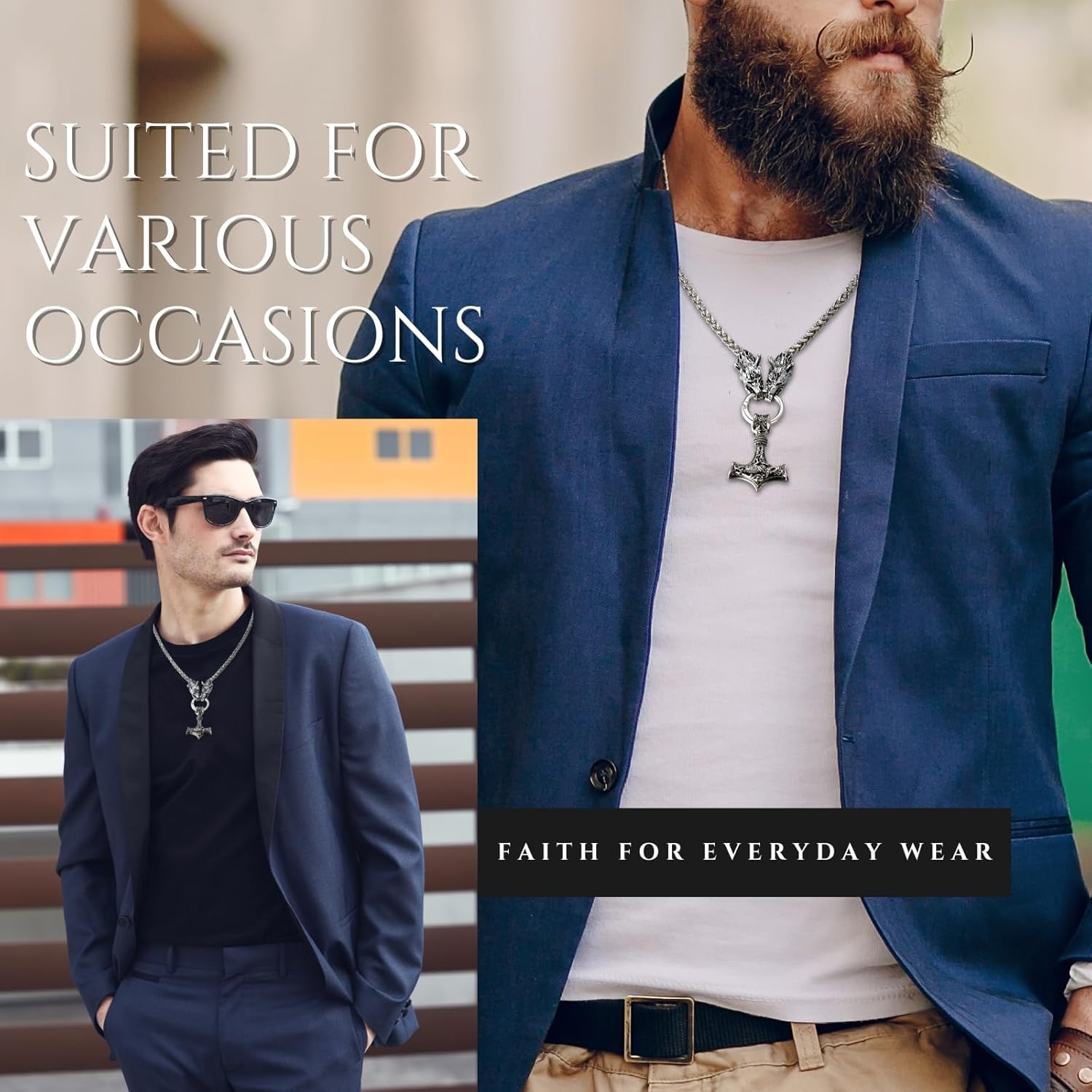 Halukakah Wikinger Thorshammer Halskette für Herren – Antiker Sterlingsilber-Ton Titanstahl – Optional mit Armband – Nordischer Mythologie – Geschenk für Männer