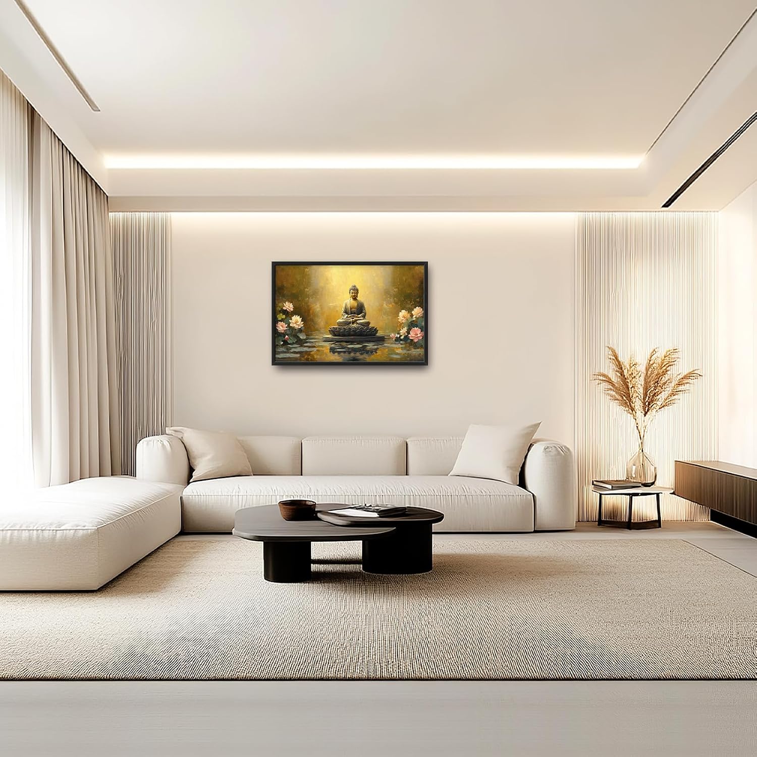 Buddha Lotus Large Wall Art Zen Meditation Wall Decor Spiritual Asian Calming Pictures Canvas Prints Peaceful Buddha Painting Framed Artwork for Yoga Bedroom Living Room Bathroom Home 36"x24"