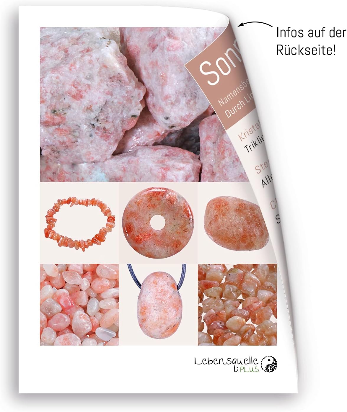 Lebensquelle Plus Sunstone Drop Pendant | Drilled Tumbled Stone Pendant with Cotton Cord | High-Quality Gemstone Pendant, Half gemstone, Sunstone