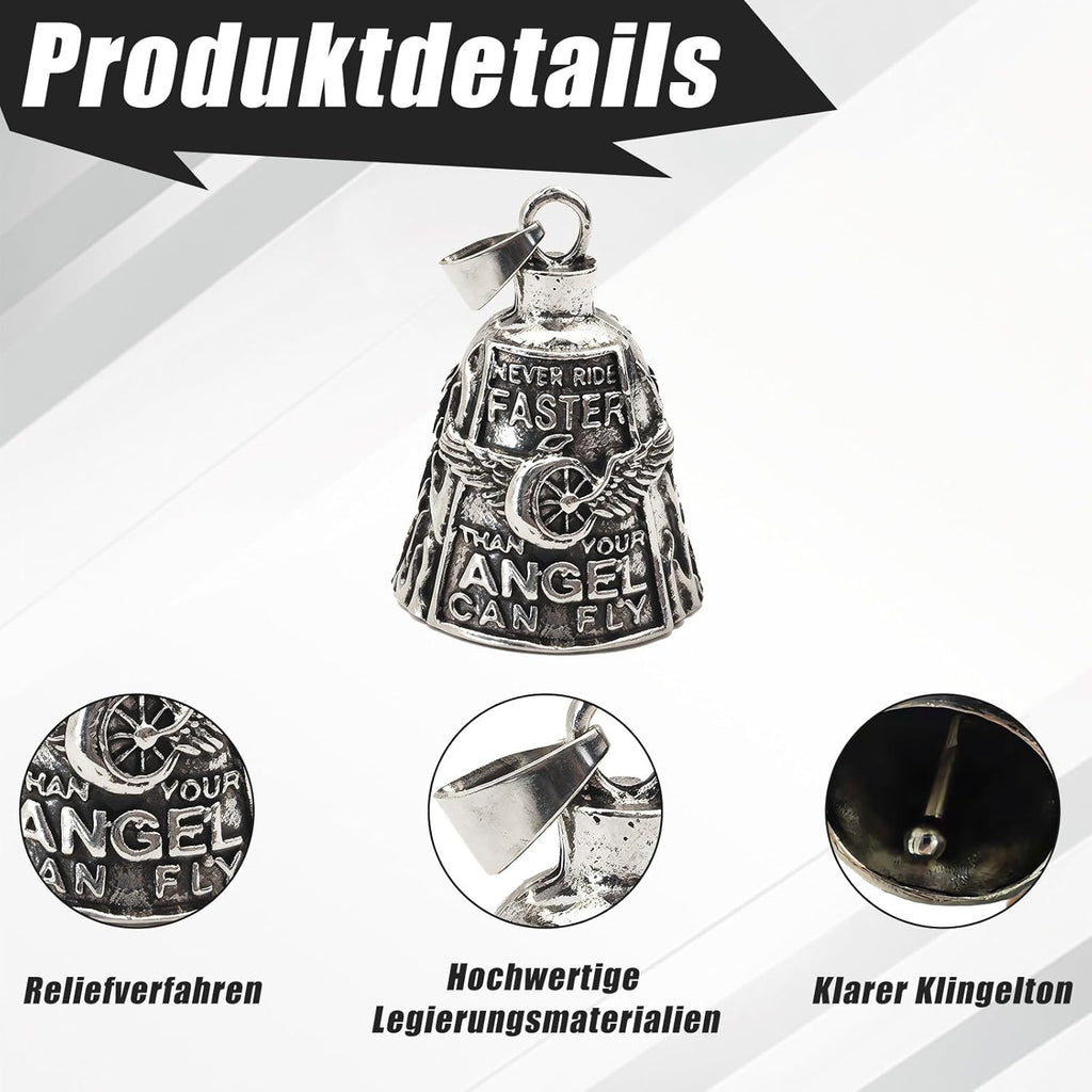 Guardian Bell Biker Bell Reitglocke Motorrad Glöckchen mit Schlüsselanhänger und Ring, Biker Glücksglocke mit Beutel