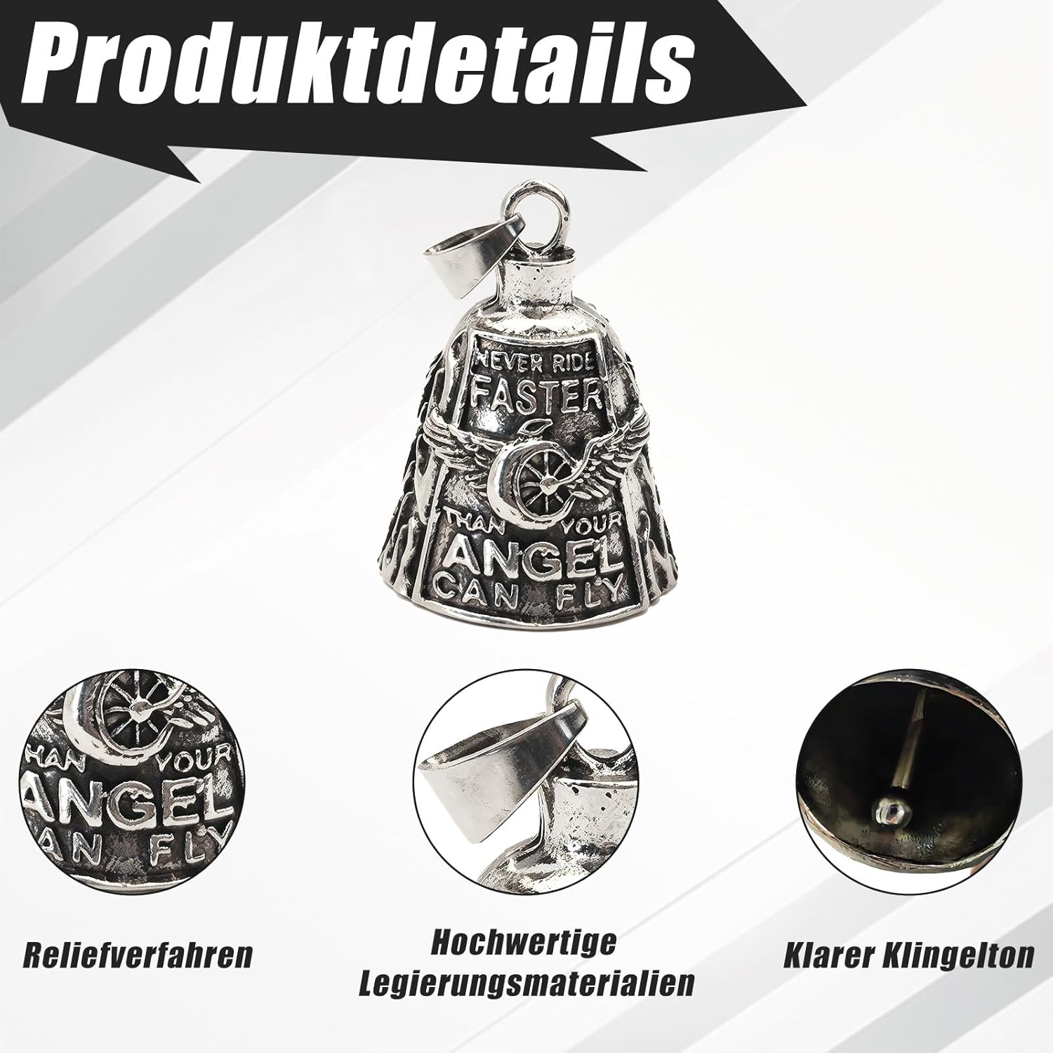 Guardian Bell Biker Bell Reitglocke Motorrad Glöckchen mit Schlüsselanhänger und Ring, Biker Glücksglocke mit Beutel