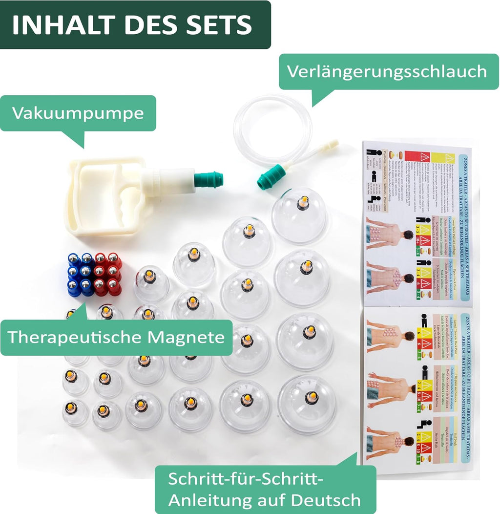 Uplife Schröpfgläser mit Vakuumpumpe - Schröpfset mit 24 Gläsern für Schröpfen & Cupping Therapie - Schröpfgerät & Massage Set Physiotherapie Zubehör - Cupping Set