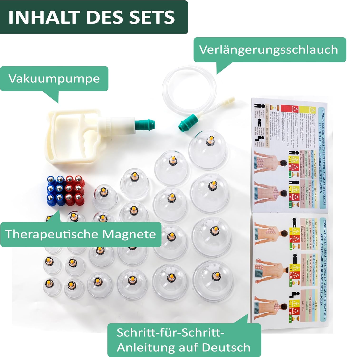 Uplife Schröpfgläser mit Vakuumpumpe - Schröpfset mit 24 Gläsern für Schröpfen & Cupping Therapie - Schröpfgerät & Massage Set Physiotherapie Zubehör - Cupping Set
