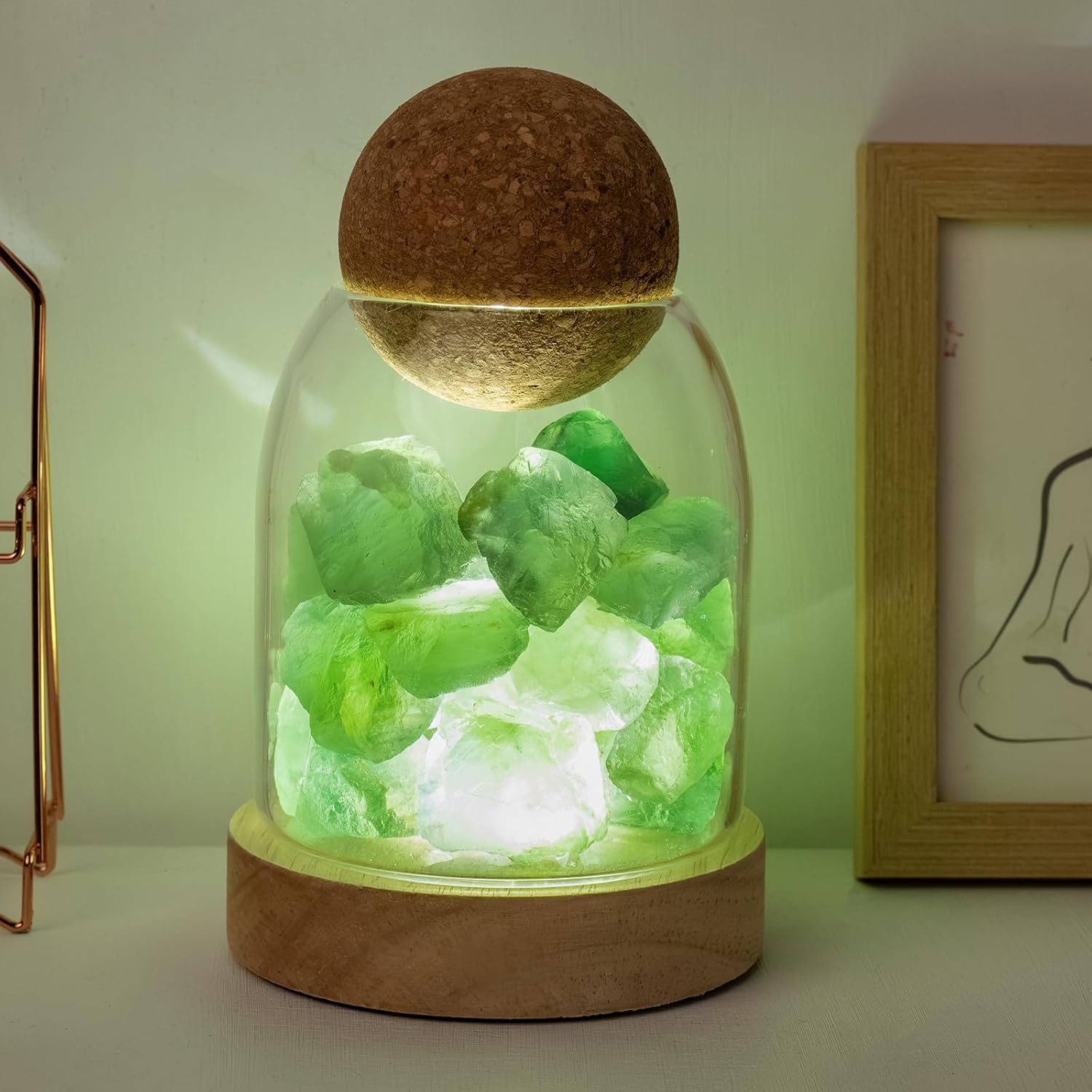 Runyangshi Crystal Night Lamp 6.3" Natural Healing Aroma Stone Diffuser, USB 3 Colours Dimming Bedside Bedroom Lamp Home Decor(Green Fluorite)