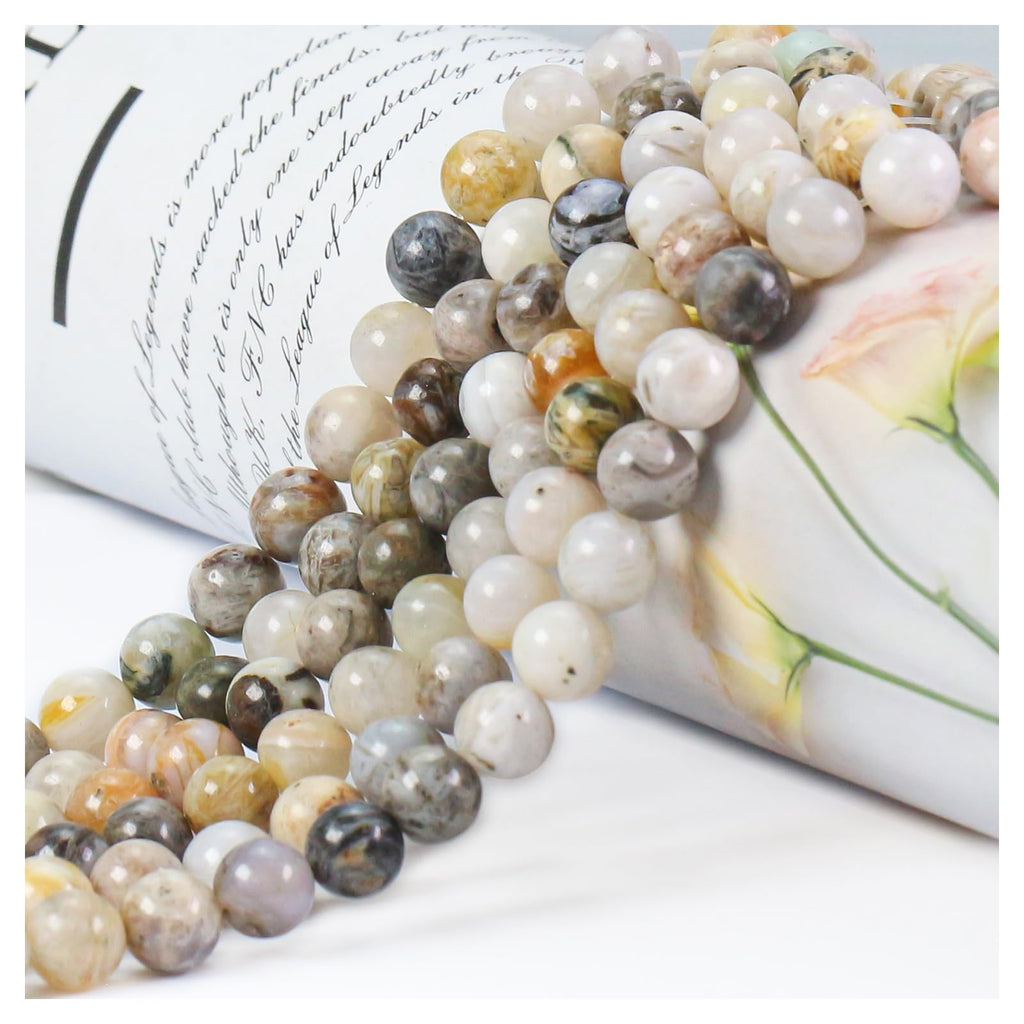 Natural Stone Beads, Gemstone Beads, 45 Pieces, 8 mm, Natural Stone, Unakite Gemstone Beads, Polished Round Gemstones for Threading, Gemstones, Stone Beads for Bracelets, Necklaces, DIY Jewellery,