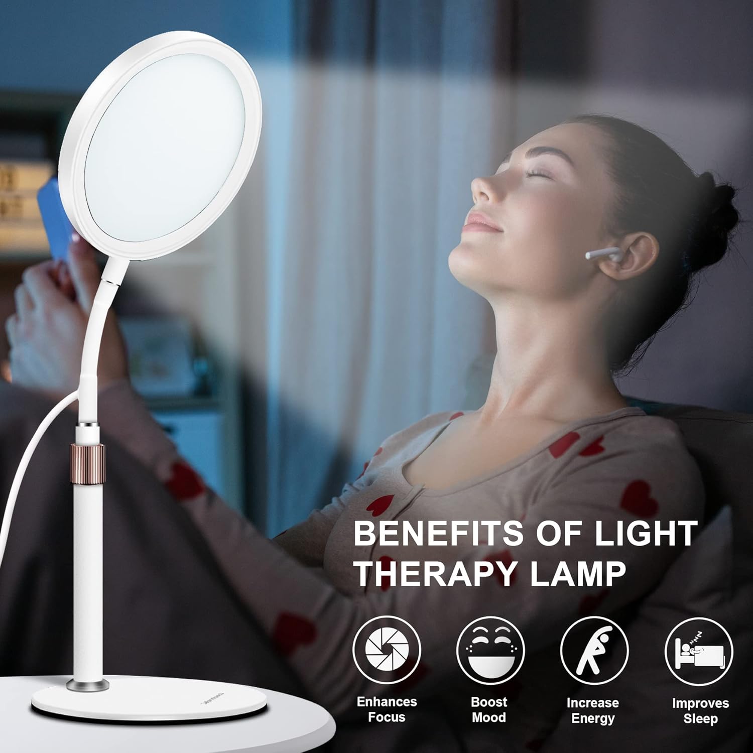 Trayvespace SAD Lamp, SAD Light Therapy Lamp, UV-Free 10000 Lux Sun Lamp, Therapy with 3 Light Colours and 9 Adjustable Brightnesses and 3 Timers for Lift Mood