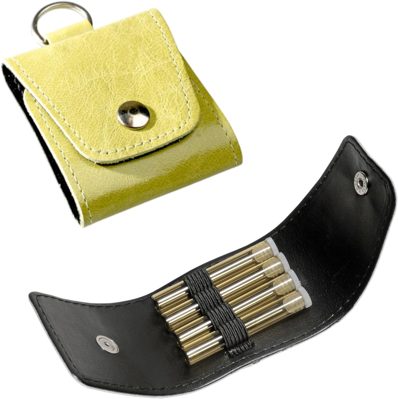 Homöopathische Notfallapotheke mit 4 Braungläsern (UV-Schutz) und Etiketten, Leder (Grün)