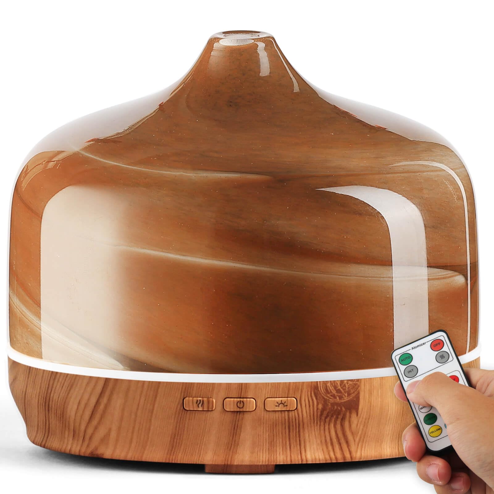 Porseme Aroma Diffuser 500ml, Handgeblasen 3D Glas Luftbefeuchter, Ultraschall Aromatherapie Öle Diffusor mit 7 farbigem LED Licht,Diffusor für Ätherische Öle Letzte 15-21 Stunden,BPA Frei für Wohnung