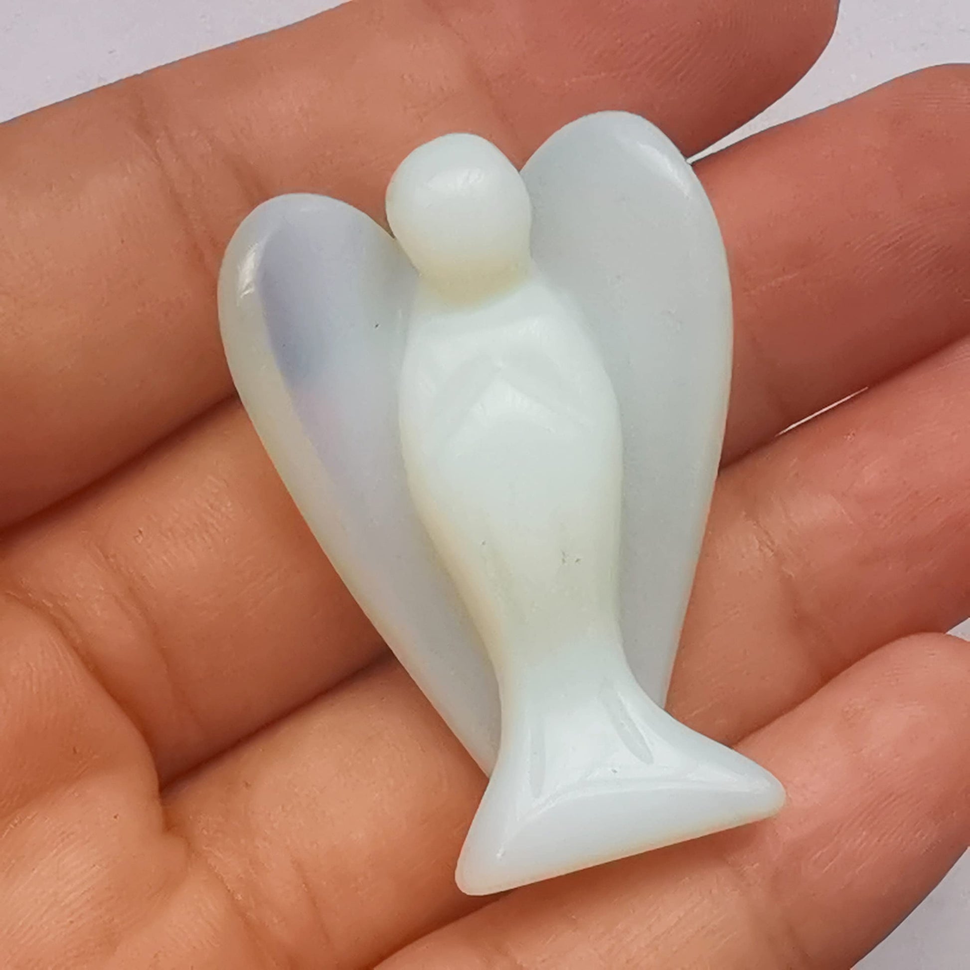 Natürliche Lila Lepidolith Heilung Kristall Gebet Schutzengel Statue,38mm Schnitzen Tasche Palm Stein Figuren Dekoration