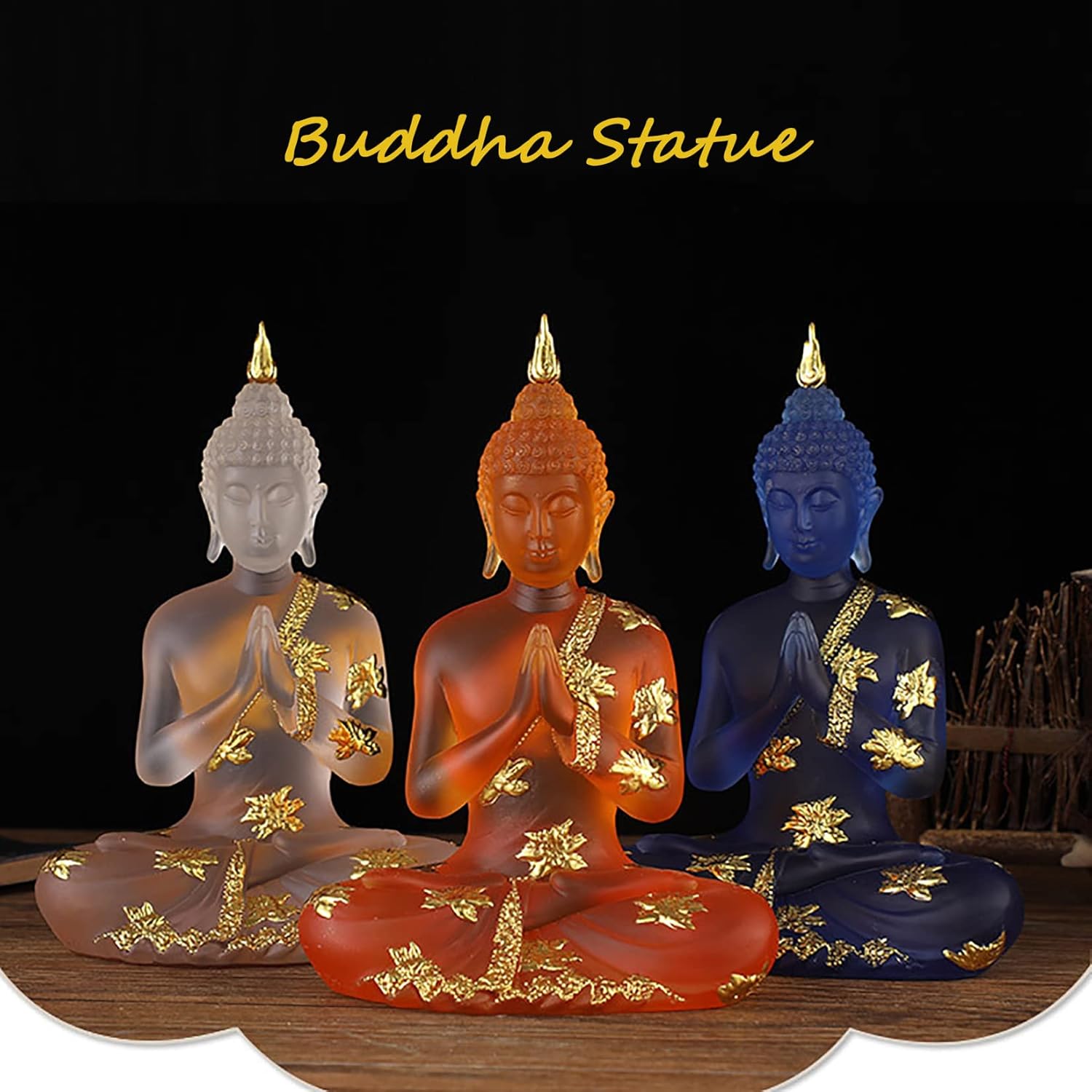Buddha Statue aus Kristallharz Meditations Deko für Den Innenbereich, Thailändische Sitzende Buddha Figur Spirituelle Geschenke für Tisch Zen,Blau,L