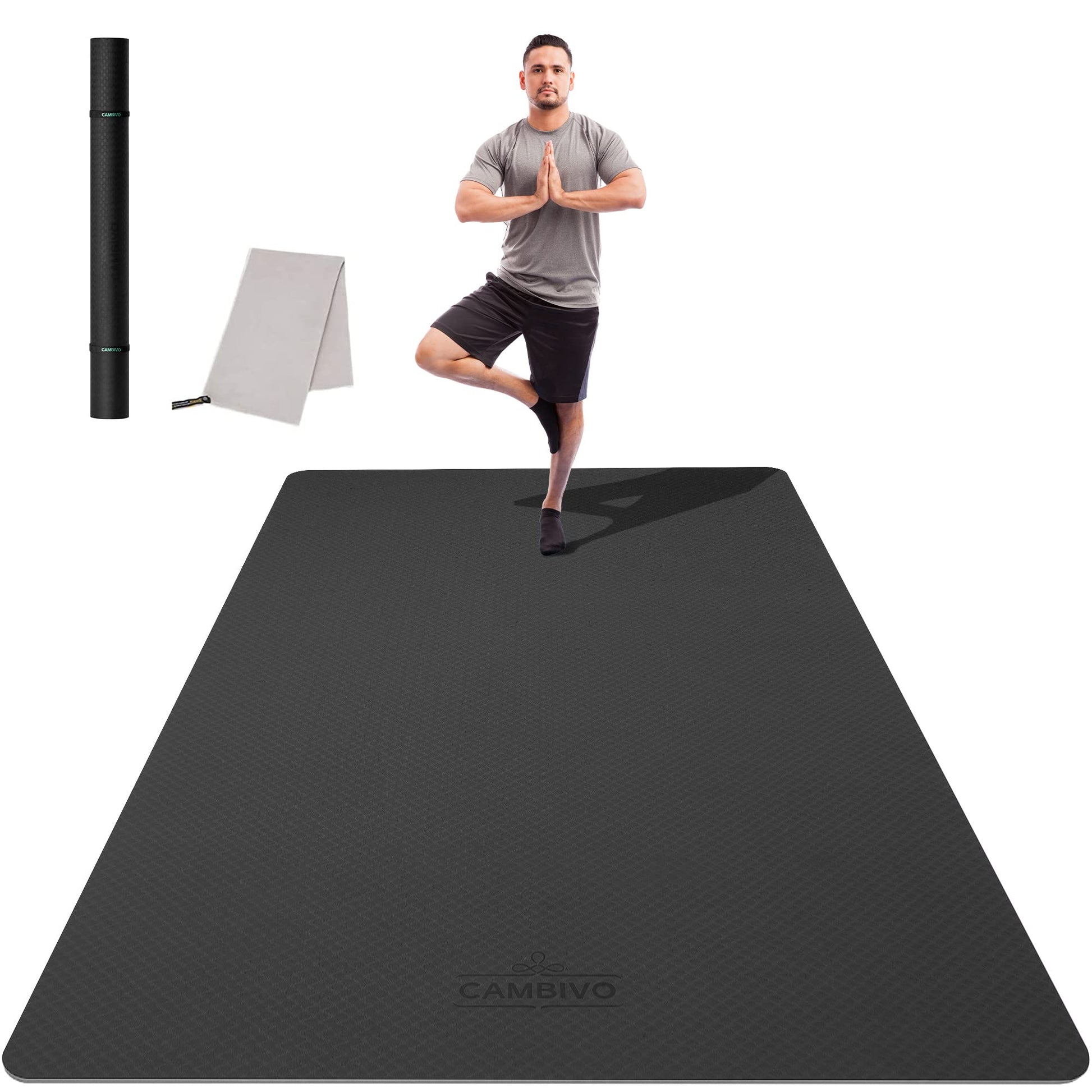CAMBIVO Yogamatte XXL, Yoga Matte 183cm x 122cm Groß，6/8/10/12mm Extra-DickE Fitnessmatte, Breite Sportmatte Rutschfest, TPE Pilatesmatte Gymnastikmatte mit Handtuch
