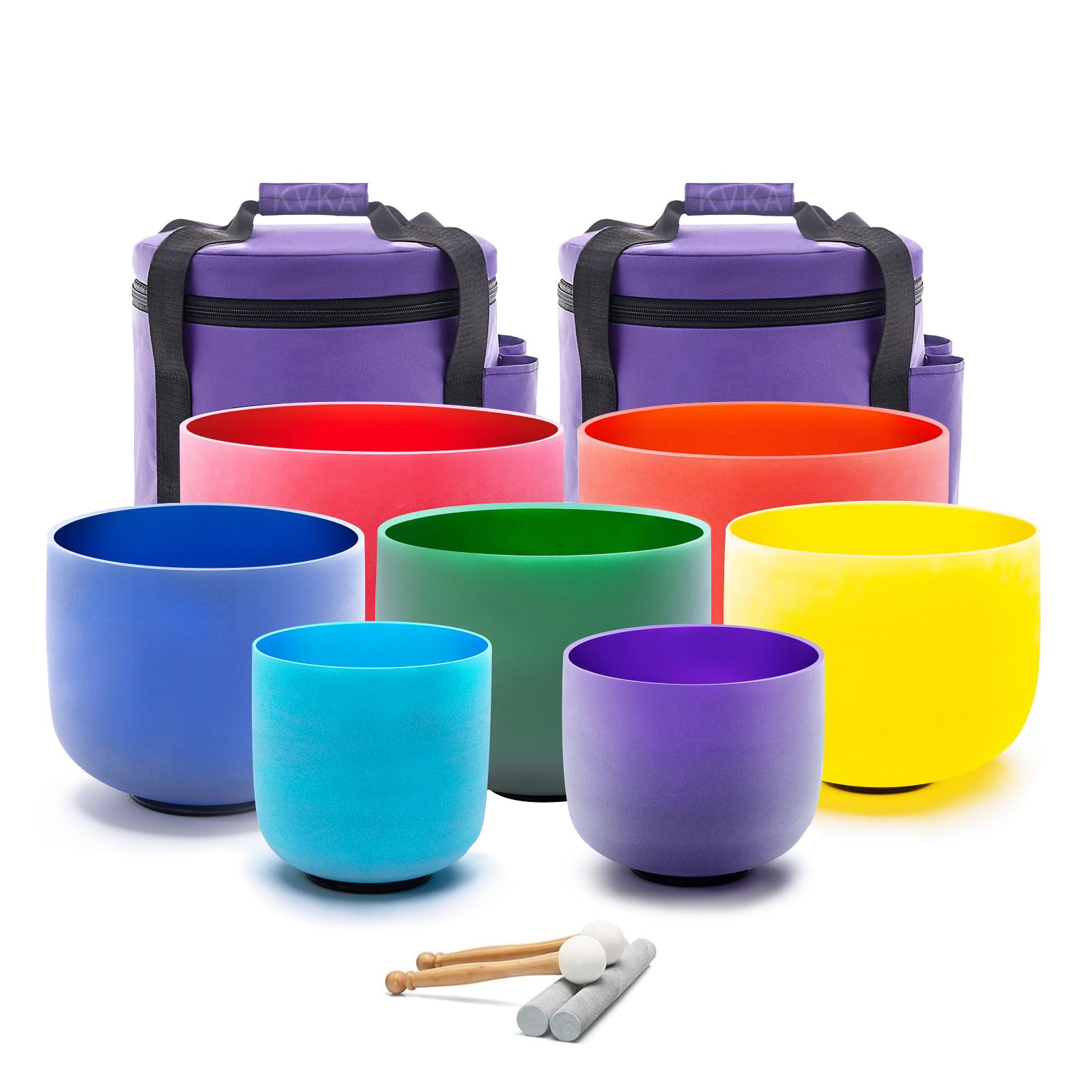 KVKA Kristall-Klangschalen Set, 6-12 inch 432Hz Gradien Quarz Chakra Sound Healing Klangschalen für Yoga Meditation Entspannung Stressabbau mit Tragetasche