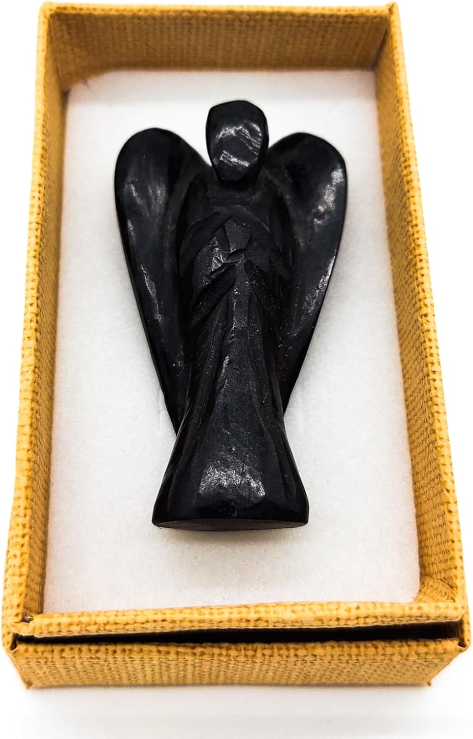 Guardian Angel Black Tourmaline Gemstone 5 cm Lucky Charm Healing Stone in Jewellery Box Protection Energy Happiness