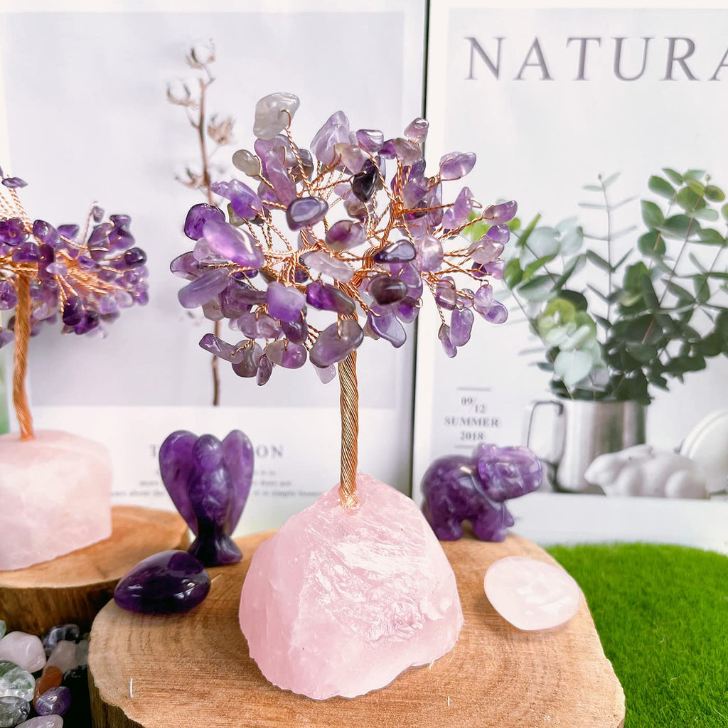 XIANNVXI Amethyst Crystal Tree Crystals Money Tree of Life Decoration Feng Shui Natural Gemstones Decorative Tree of Life Tumbled Stones Base Bonsai Tree Decorative Item Home Decor