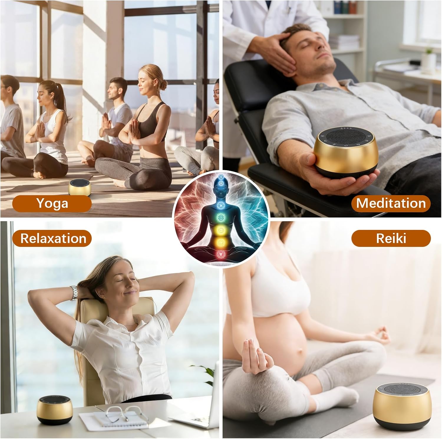 Portable Electronic Tibetan Singing Bowl Rechargeable 4 Healing Frequencies (256-510Hz) Timer, Sound & Meditation Bowl for Yoga, Mindfulness, Chakra Healing and Stress Relief Gifts for Women