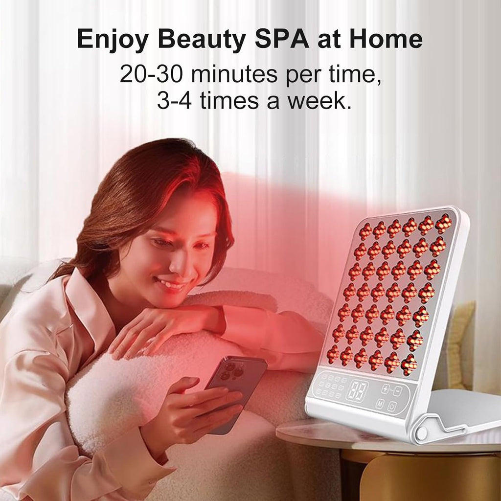 Infrarotlampe Rotlichtlampe, 4 Wellenlängen Rotlichtlampen mit Timer, 210 LEDs Rotes Licht-Lampe,12 Modi, Infrarotlichtlampe Für Gesicht und Körper (Lampe erzeugt keine Wärme)