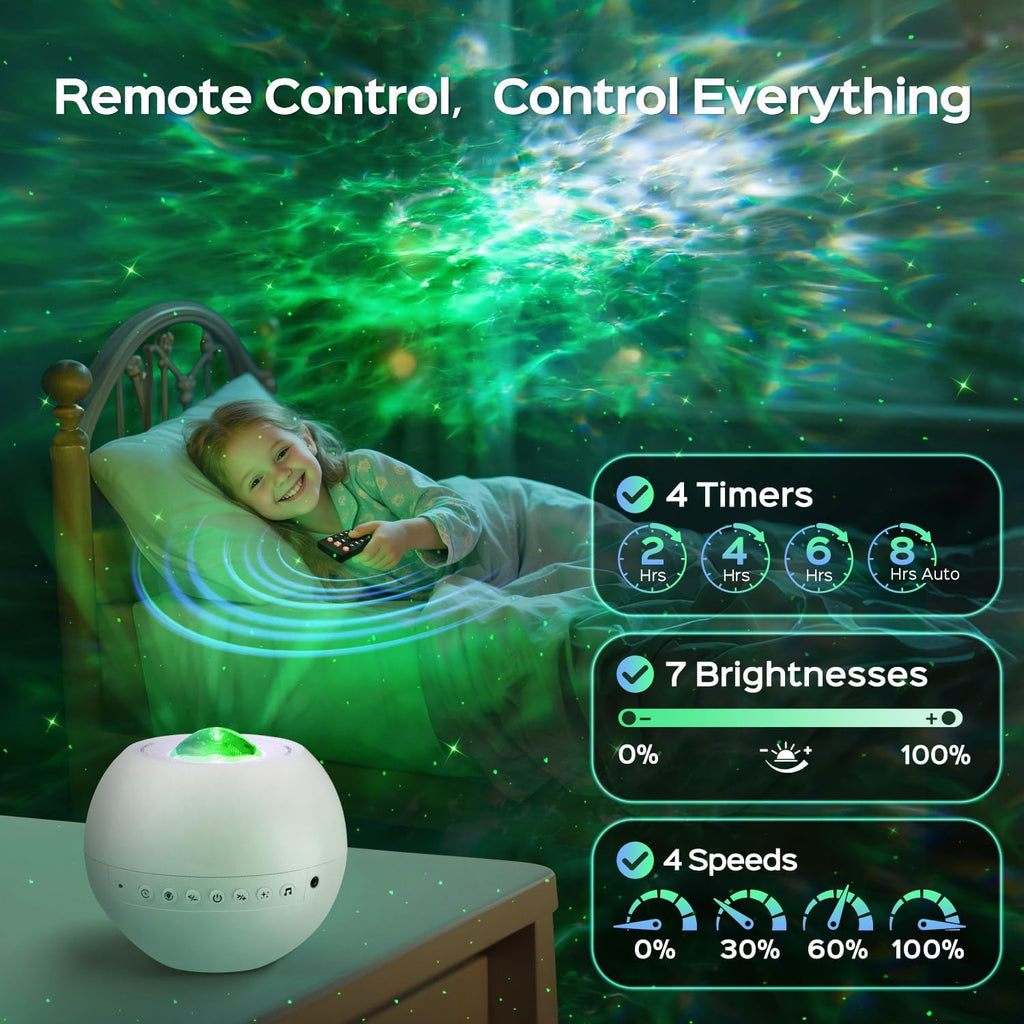 One Fire Sternenhimmel Projektor, 15 Farben 15 Einschlafmusik Nachtlicht Kinder, Bluetooth Zimmer Deko mit Fernbedienung, Geschenke für Teenager Mädchen Frauen Junge Männer, Weiß