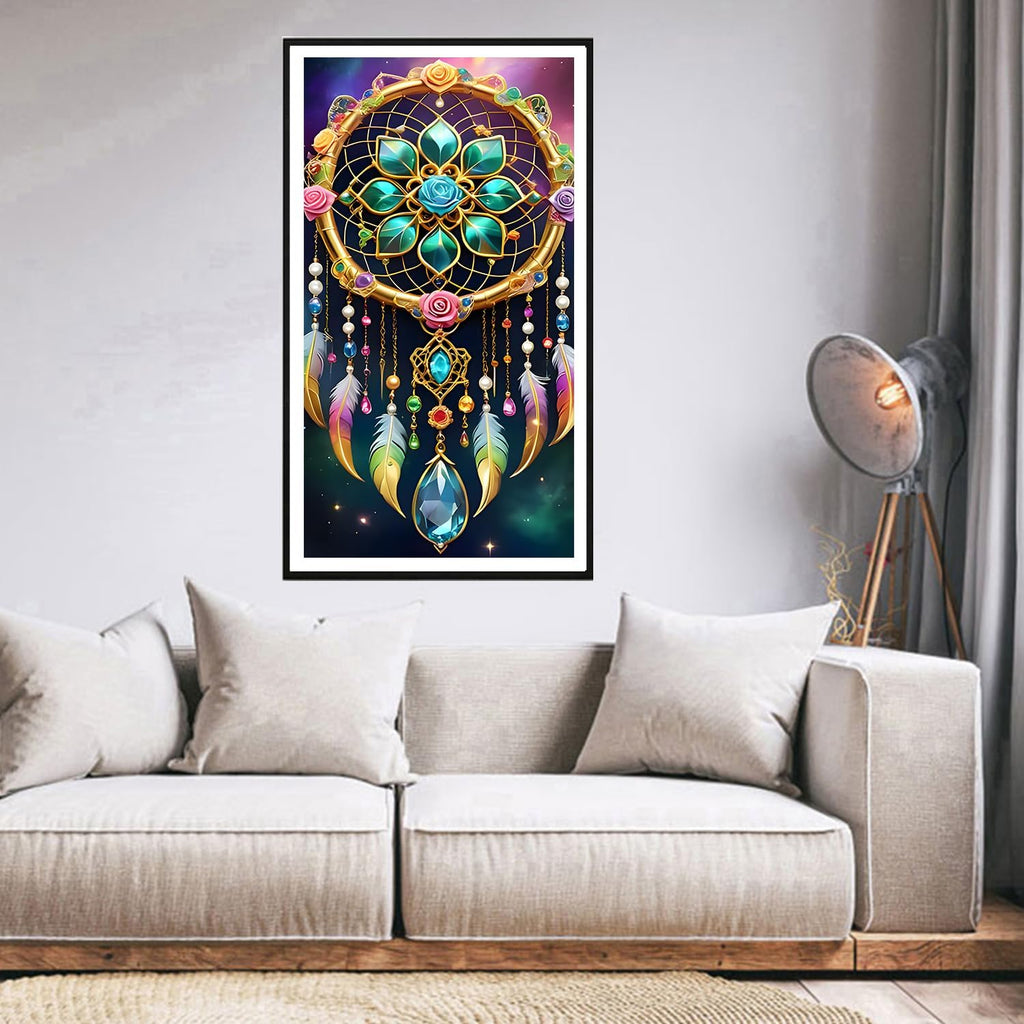 DPHERO DIY Traumfänger Diamant Painting Kits Bilder für Erwachsene Anfänger,5D Mandala Diamond Painting Set,DIY Runde Steine Feder Diamant Kunst Kits, Diamant Art für Zuhause Dekor 40x70 cm
